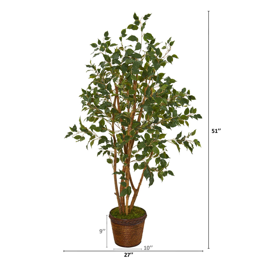 51” Ficus Artificial Tree in Coiled Rope Planter | Nearly Natural