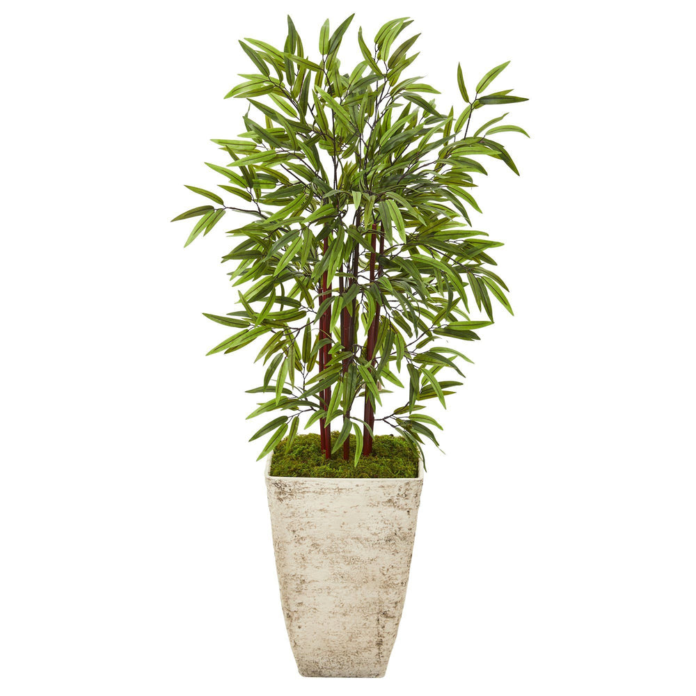 53” Bamboo Artificial Tree in Country White Planter | Nearly Natural