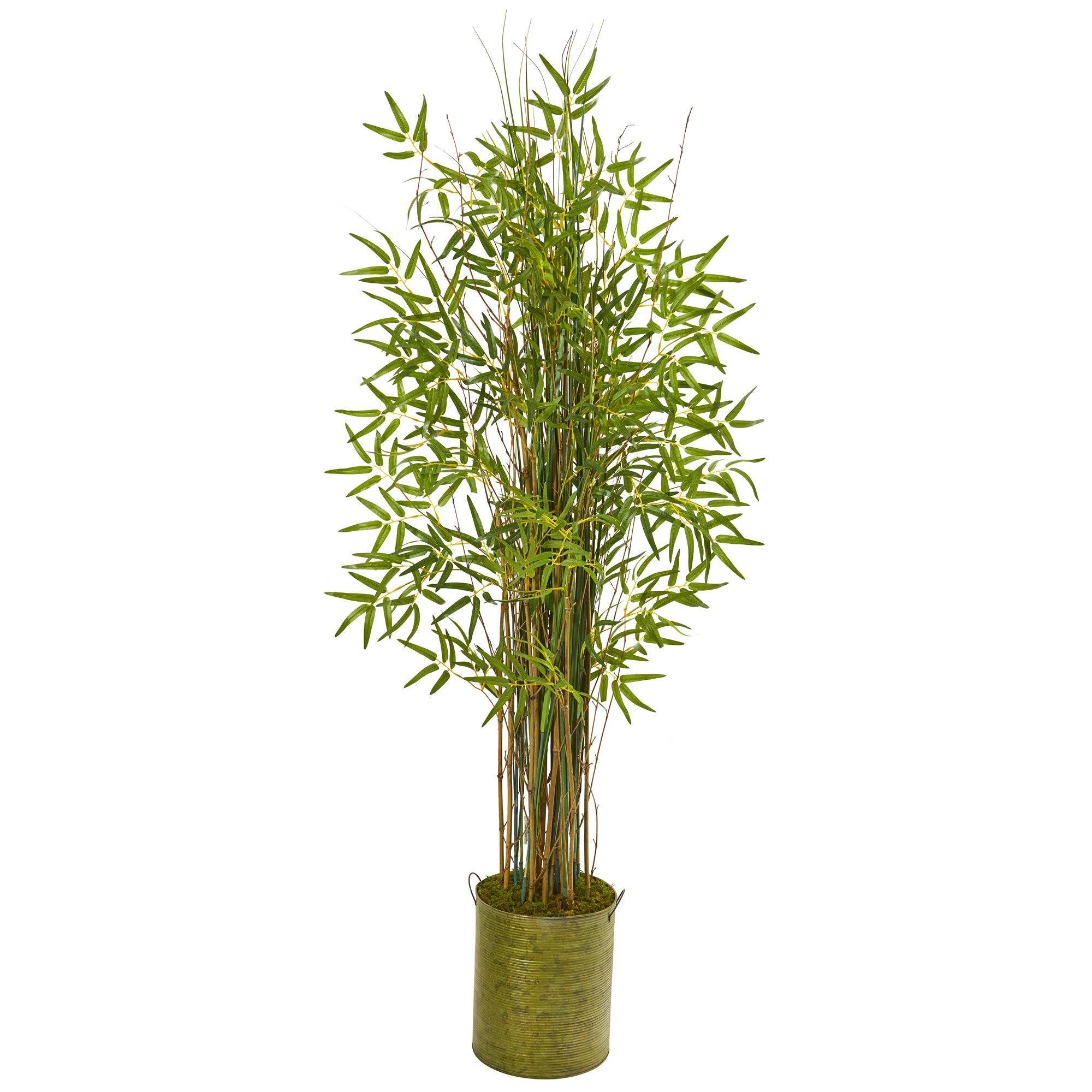 53” Bamboo Grass Artificial Plant in Green Metal Planter | Nearly Natural