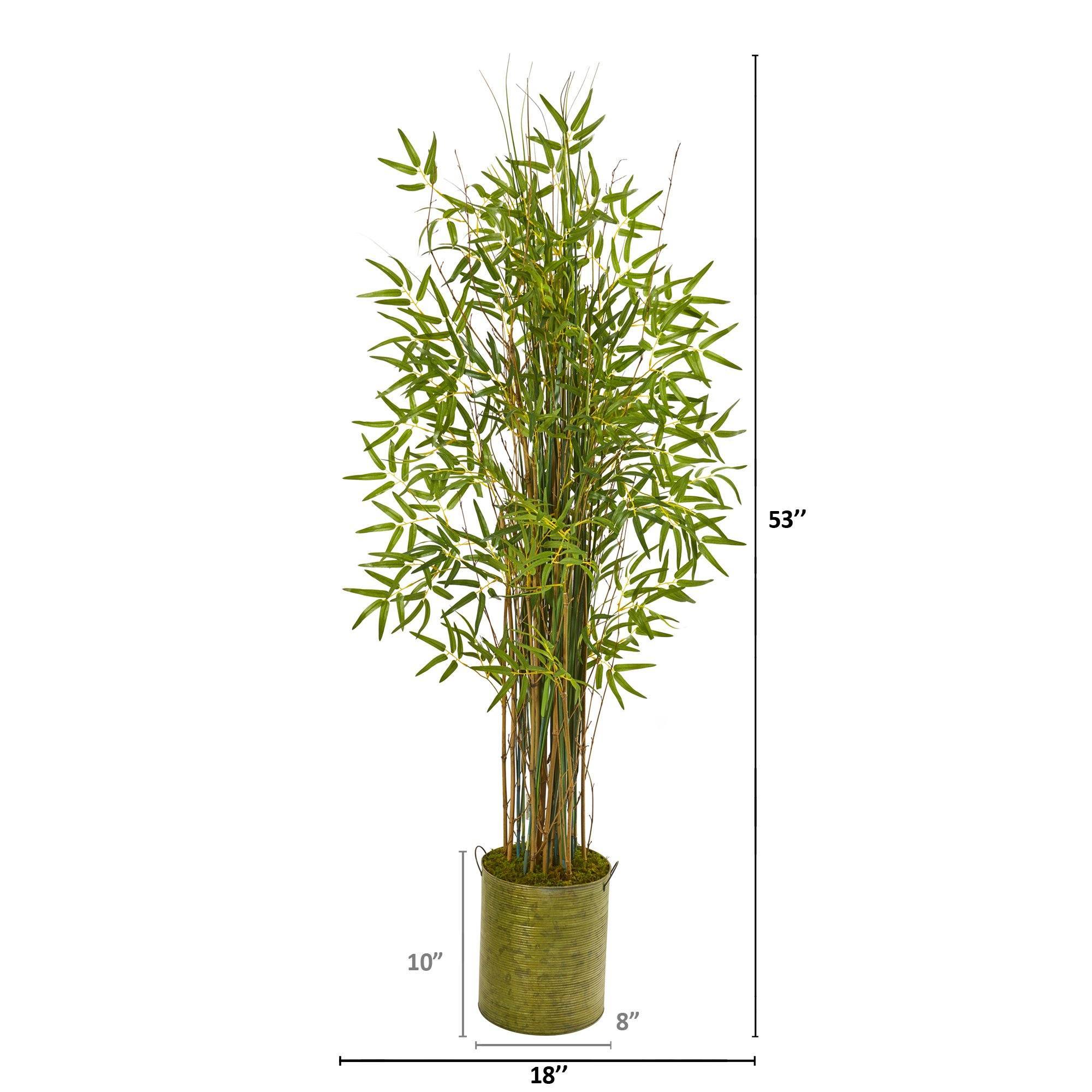 53” Bamboo Grass Artificial Plant in Green Metal Planter | Nearly Natural