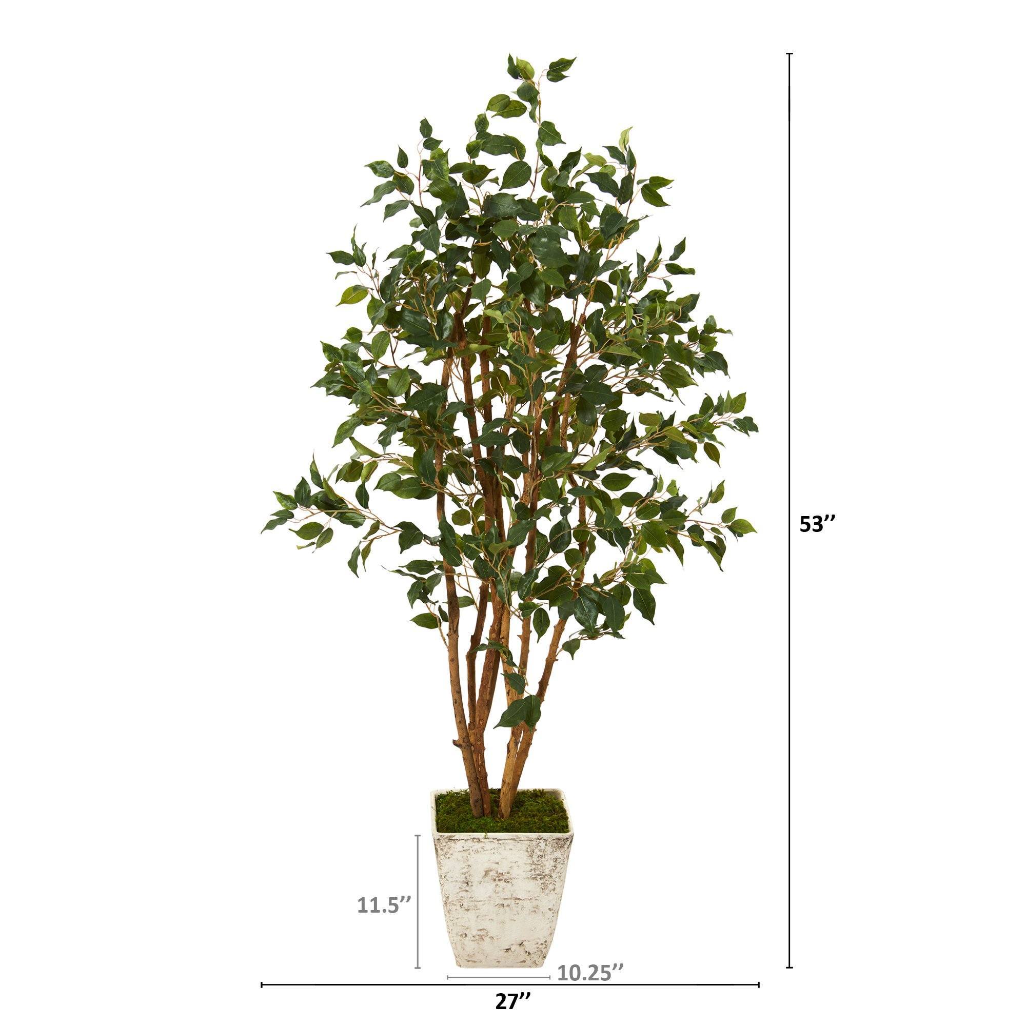 53” Ficus Artificial Tree in Country White Planter | Nearly Natural