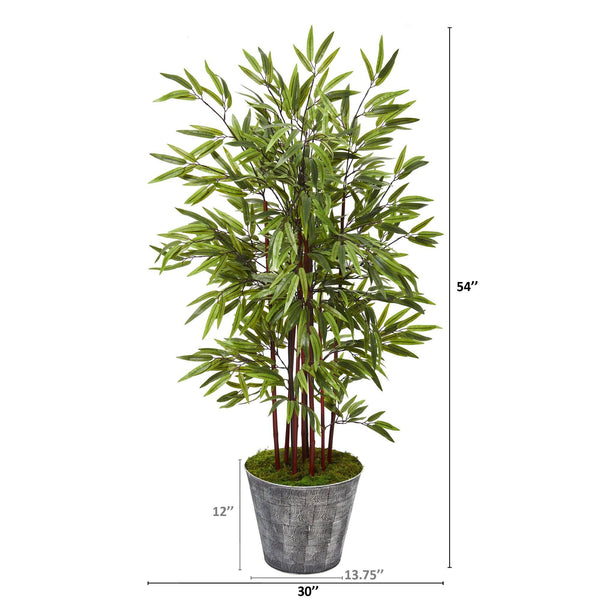 54” Bamboo Artificial Tree in Black Embossed Tin Planter | Nearly Natural