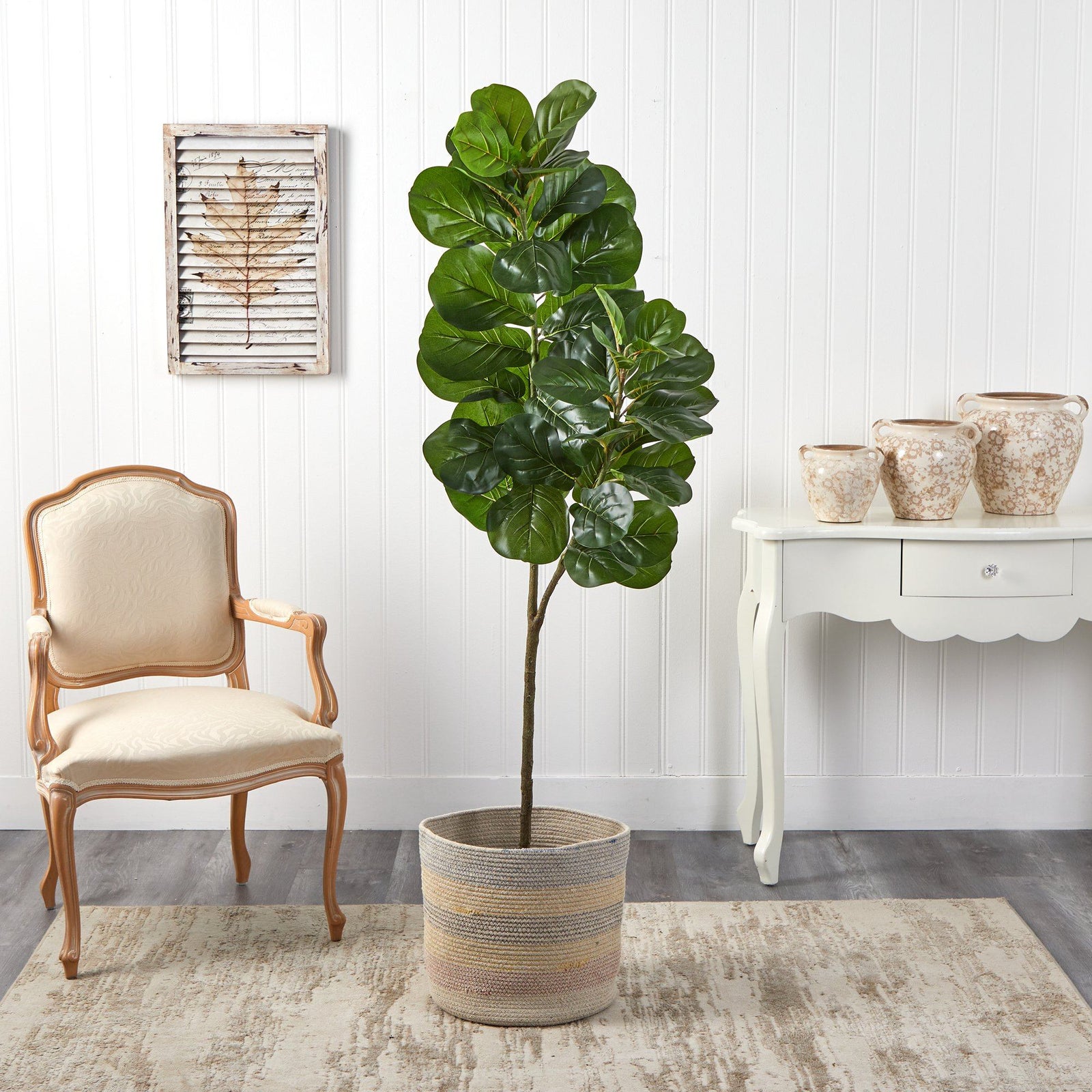 5.5’ Fiddle Leaf Fig Artificial Tree in Handmade Natural Cotton ...