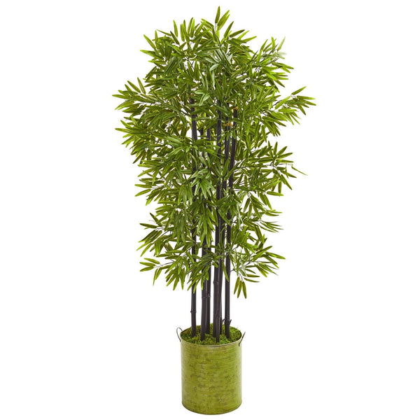 57” Bamboo Artificial Tree with Black Trunks in Green Planter UV ...