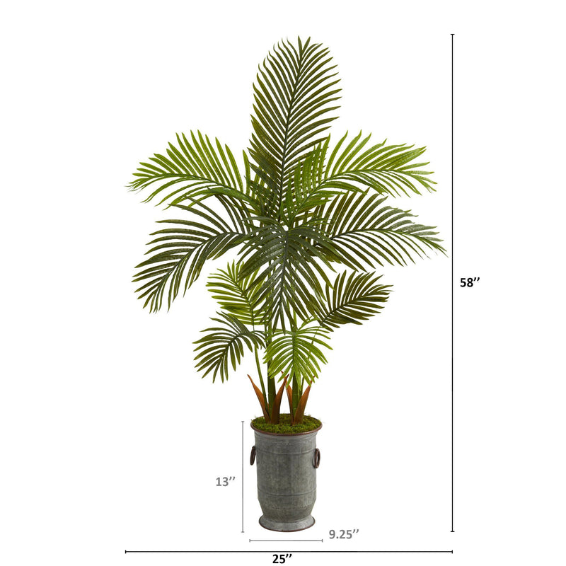 58” Areca Palm Artificial Tree in Vintage Metal Planter