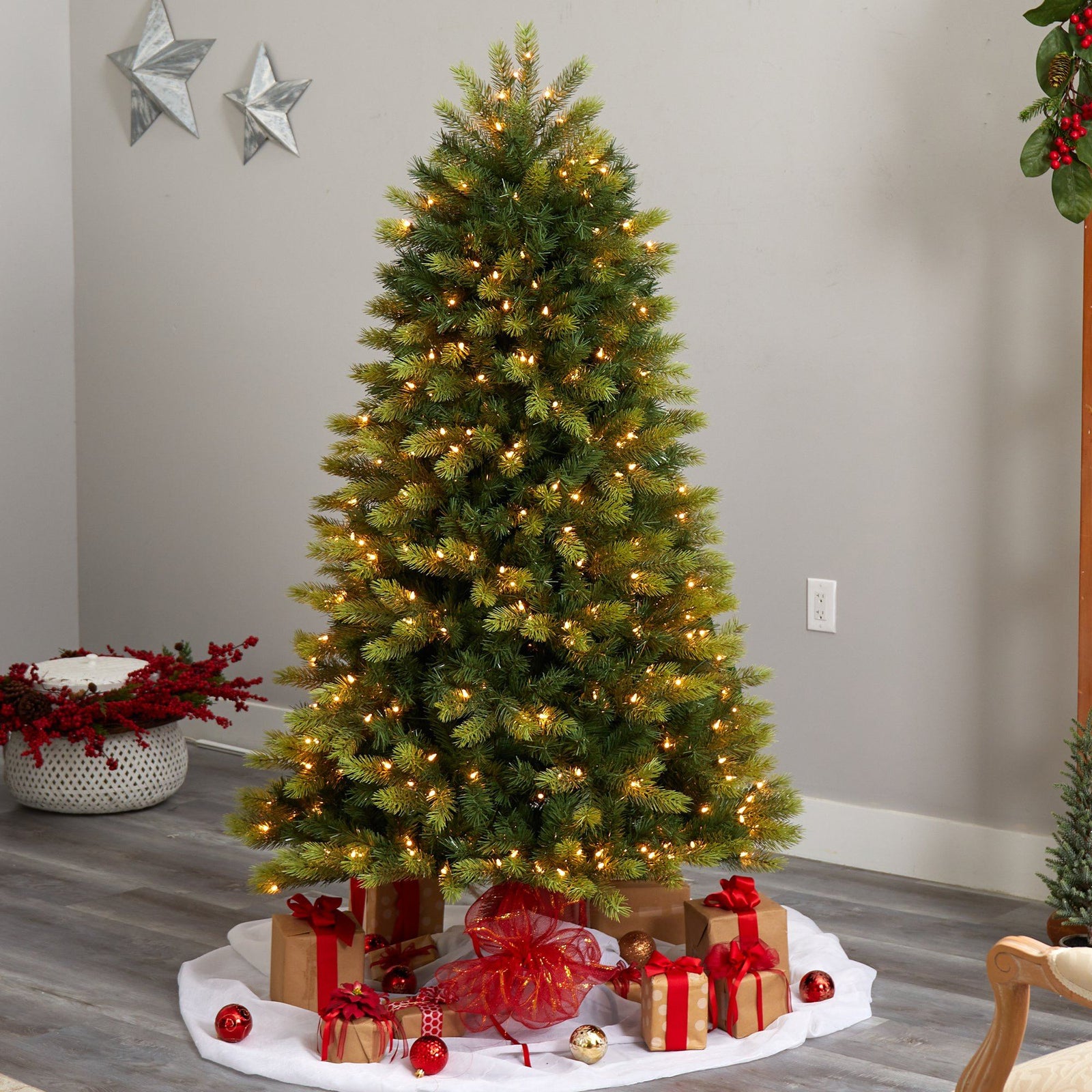 6' Aspen Mountain Fir Christmas Tree with 350 Clear LED Lights and 1110 ...