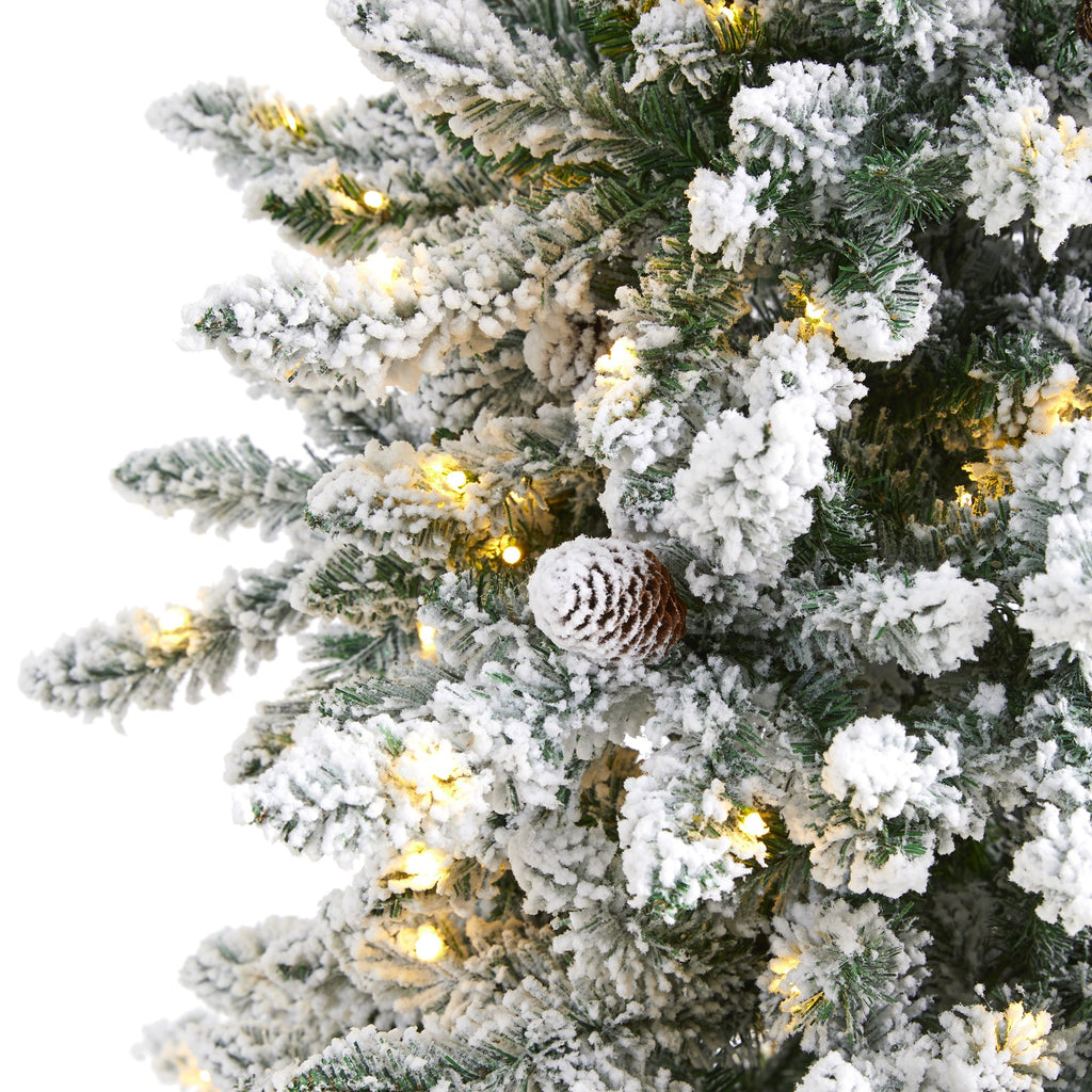 6’ Flocked Livingston Fir Artificial Christmas Tree with Pine Cones and ...