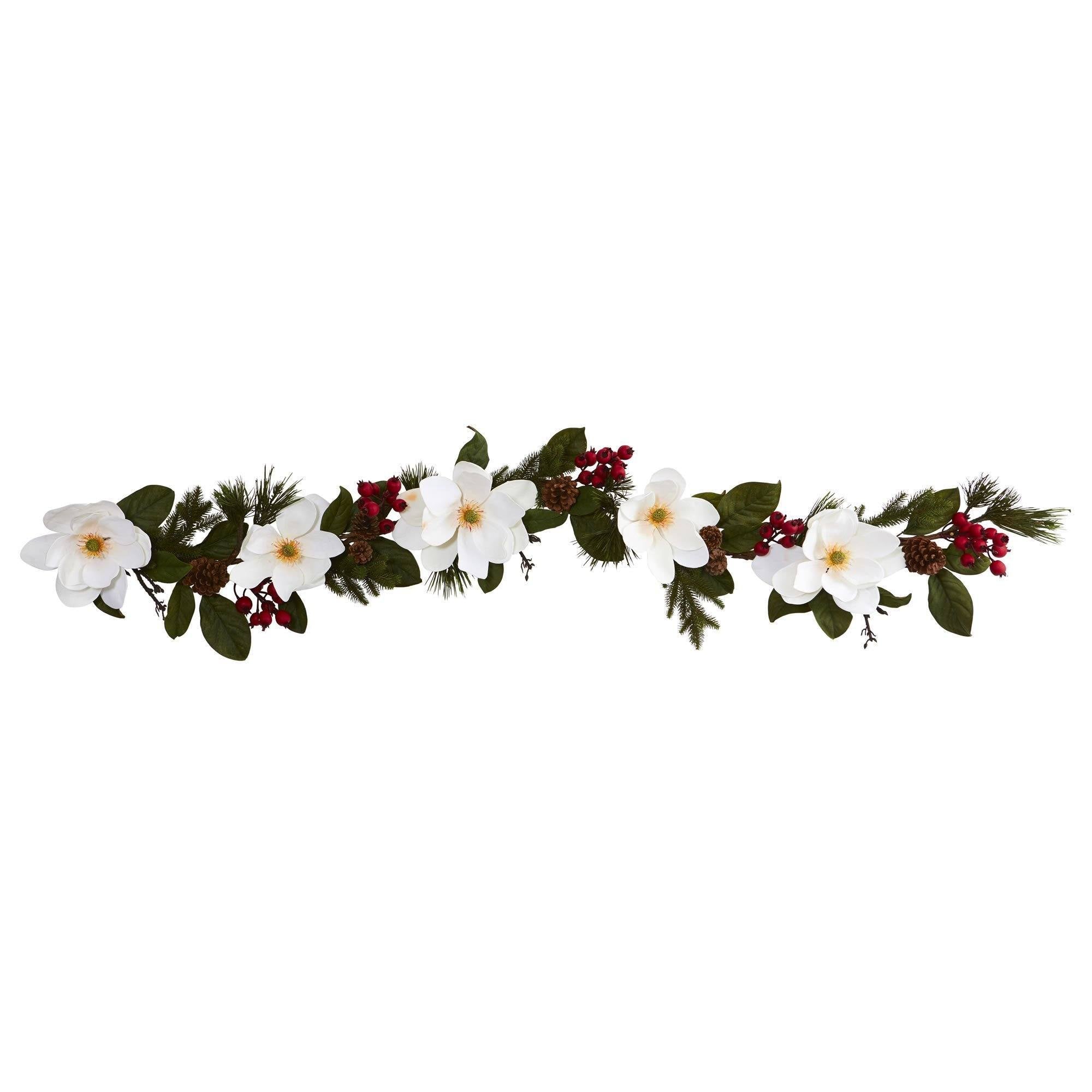  6’ Magnolia, Pine and Berries Artificial Garland 