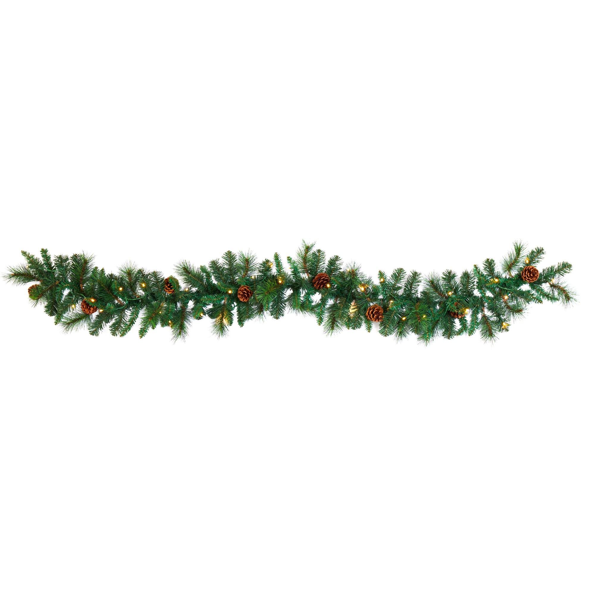  6’ Mixed Pine and Pinecone Artificial Garland (trimmed) 35 Clear LED Lights 