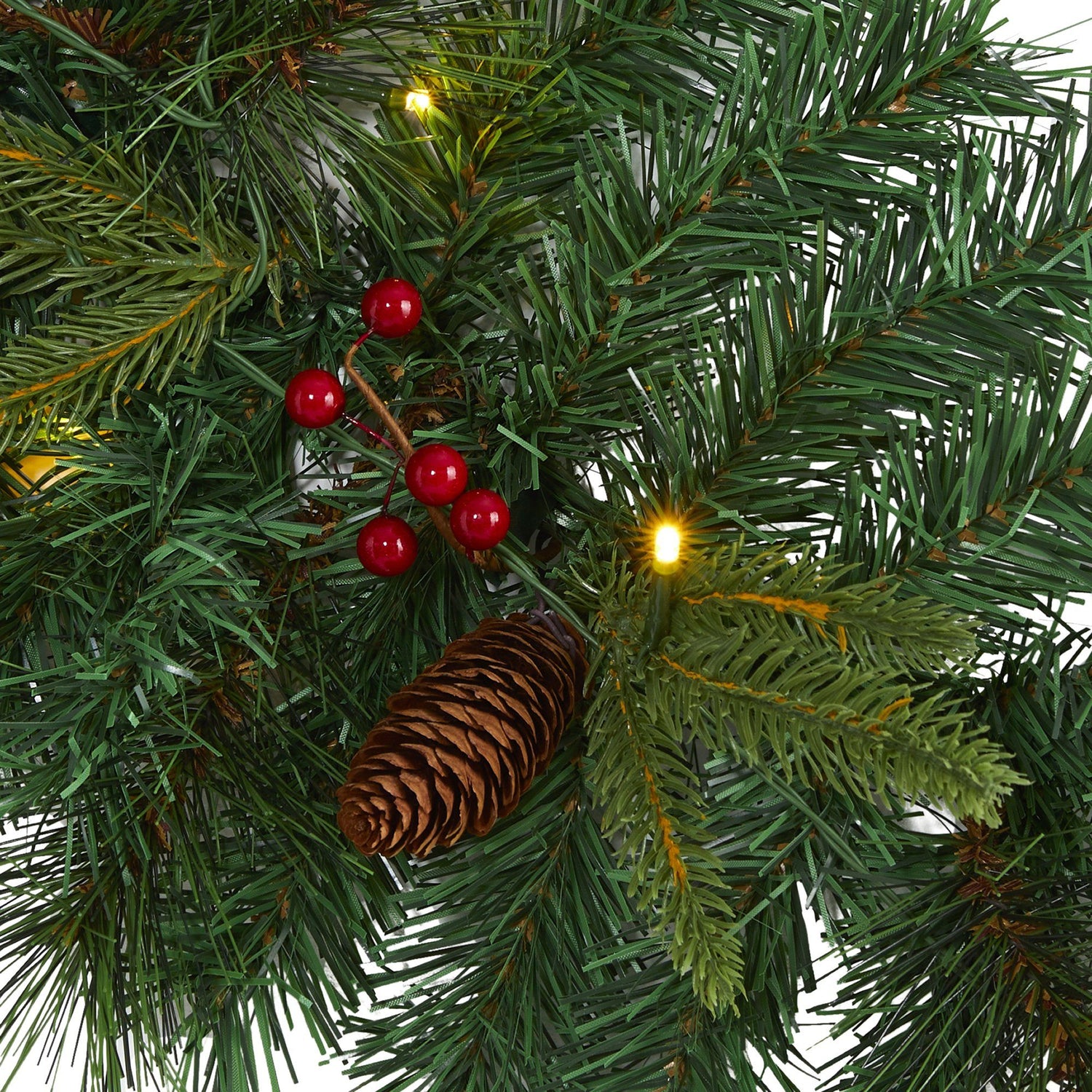 Nearly Natural 6' Christmas Pine Artificial Garland with 50 Warm White LED Lights and Berries