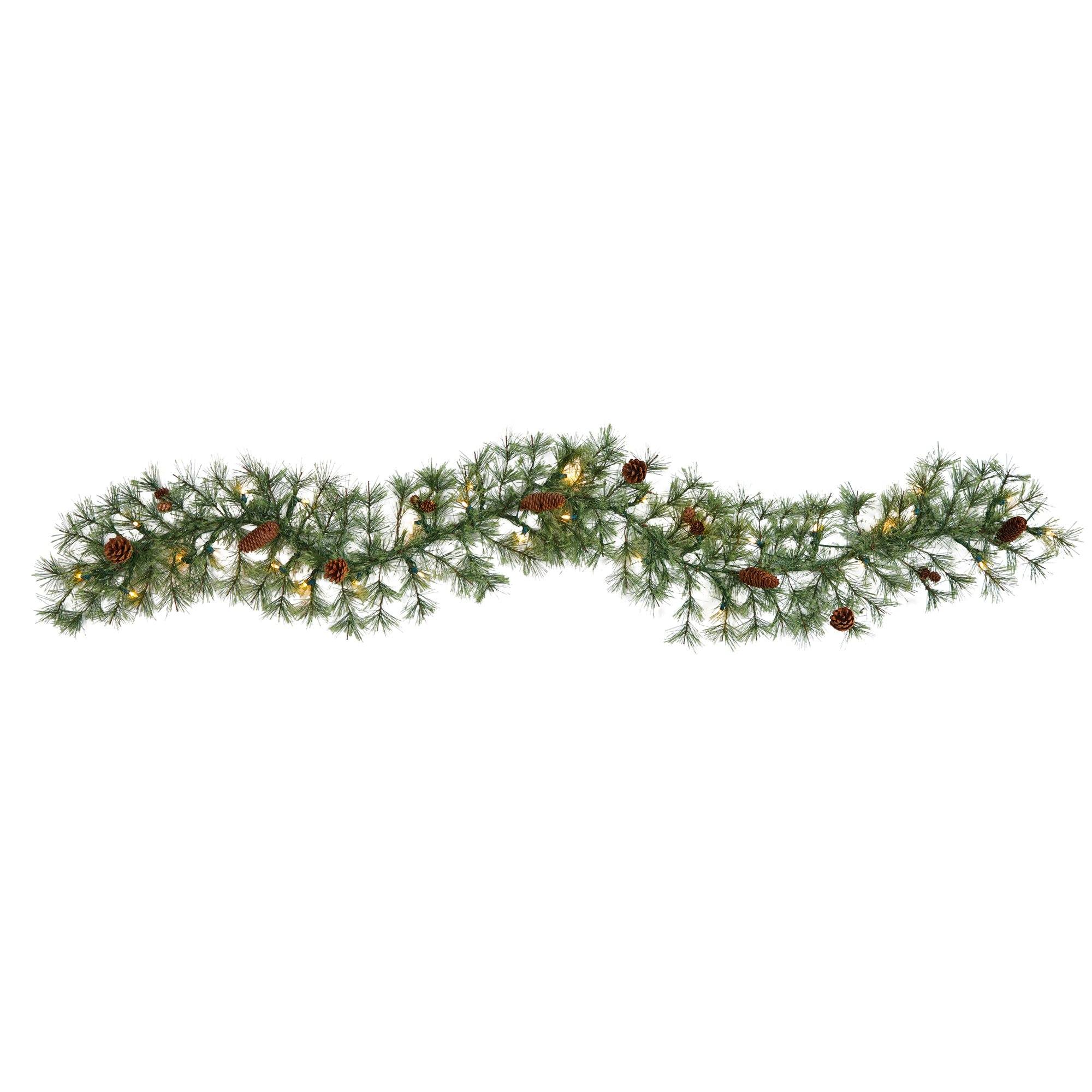  6' North Carolina Pine Artificial Christmas Garland with 30 Warm White LED Lights and Pinecones 