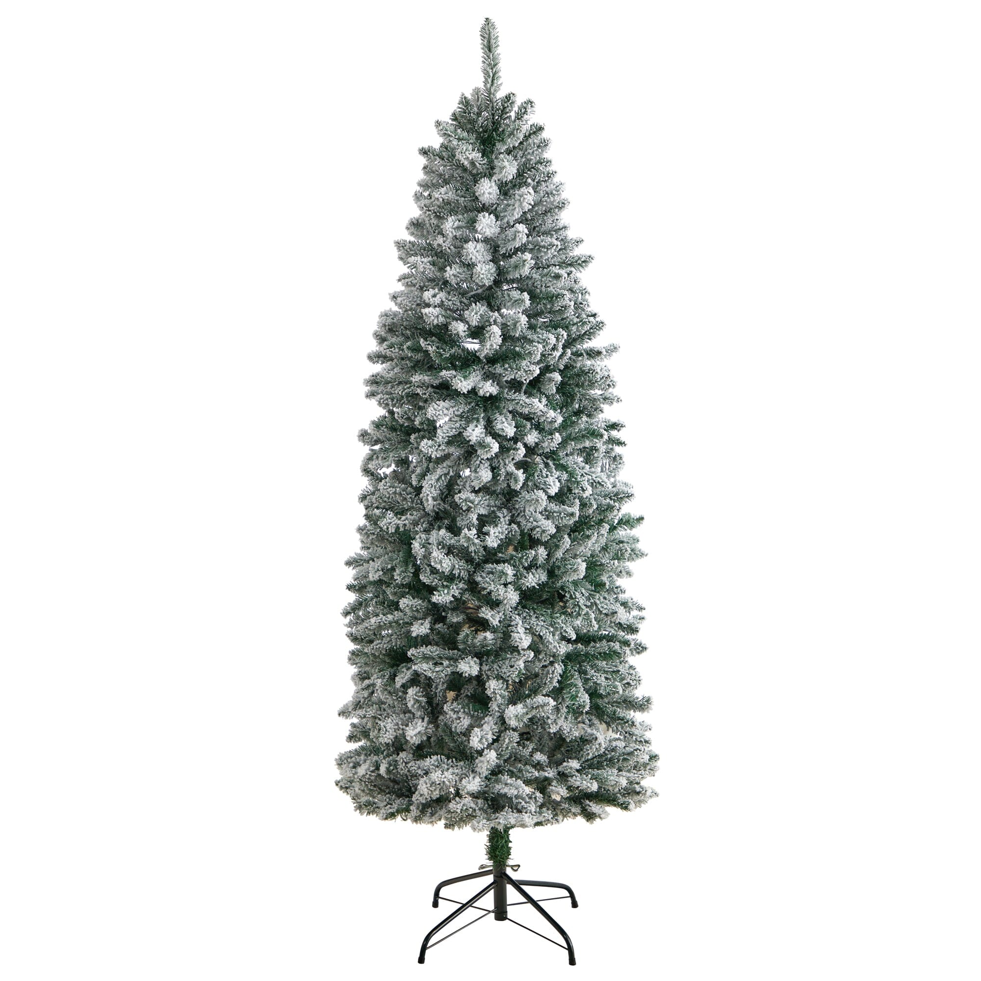  6’ Slim Flocked Montreal Fir Artificial Christmas Tree with 743 Bendable Branches 