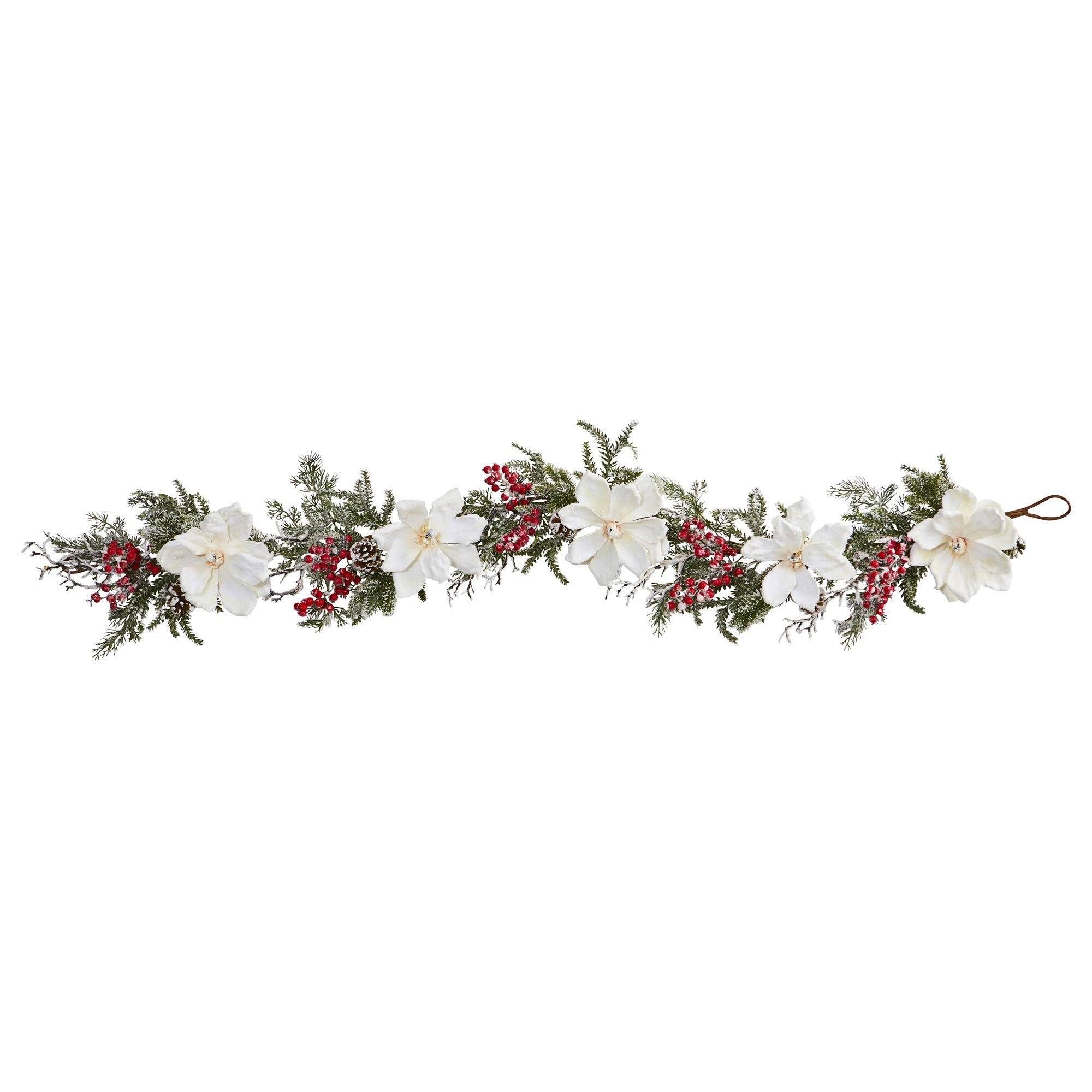  60” Frosted Magnolia & Berry Artificial Garland 