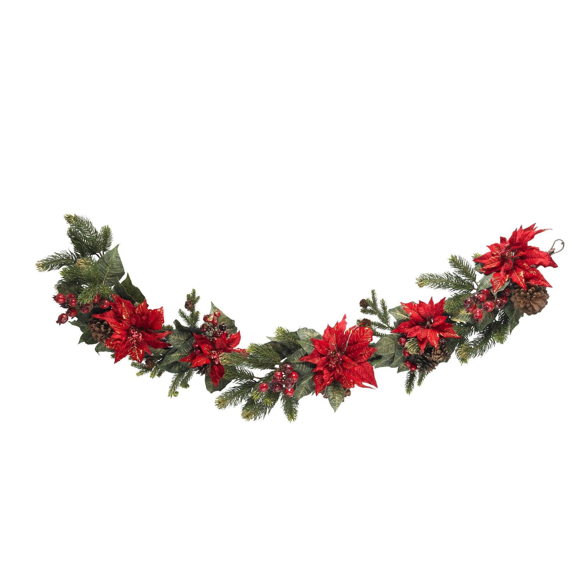  60" Poinsettia & Berry Garland" 