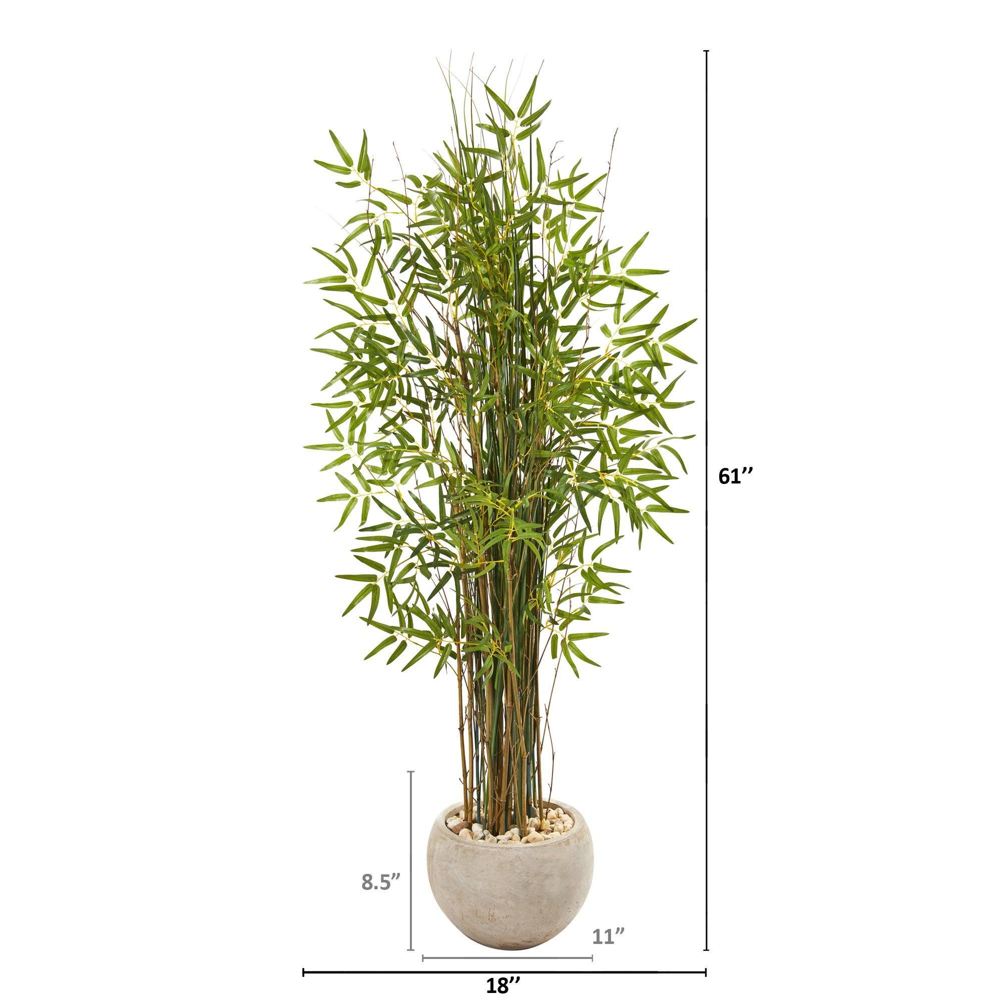 61” Grass Artificial Bamboo Plant in Sand Colored Planter | Nearly Natural