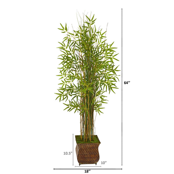 64” Bamboo Grass Artificial Plant in Metal Planter | Nearly Natural