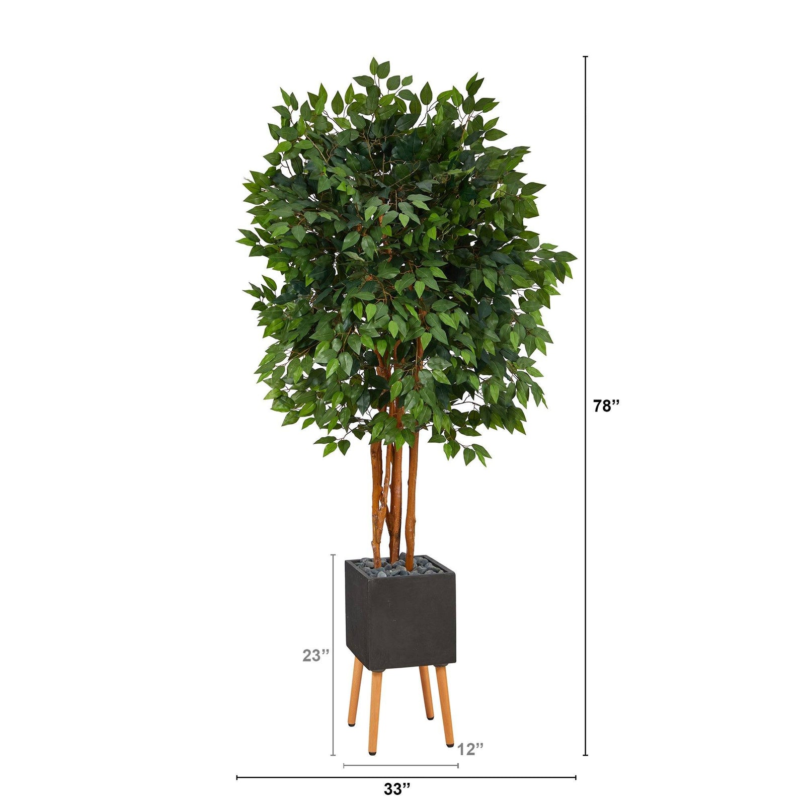 6.5’ Super Deluxe Ficus Artificial Tree in Black Planter with Stand ...
