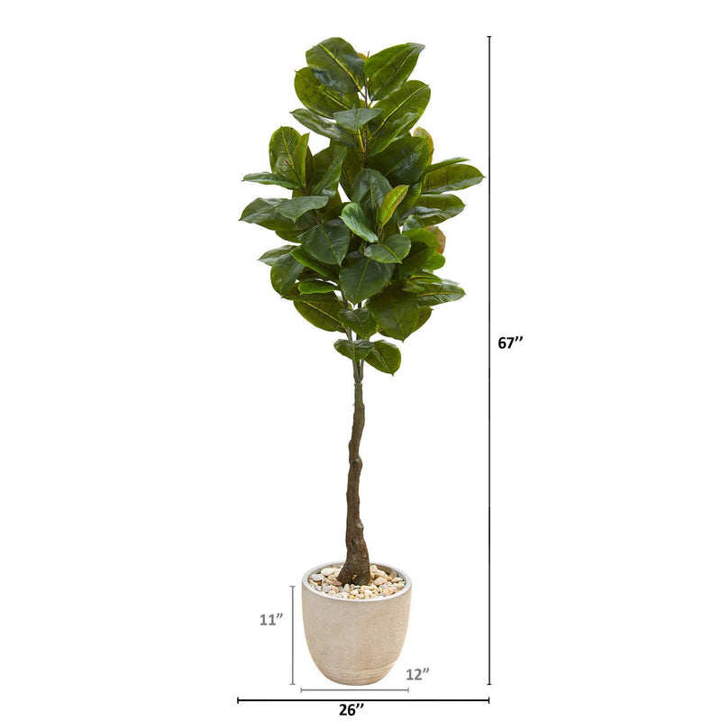 67” Rubber Leaf Artificial Tree in Sandstone Planter (Real Touch ...