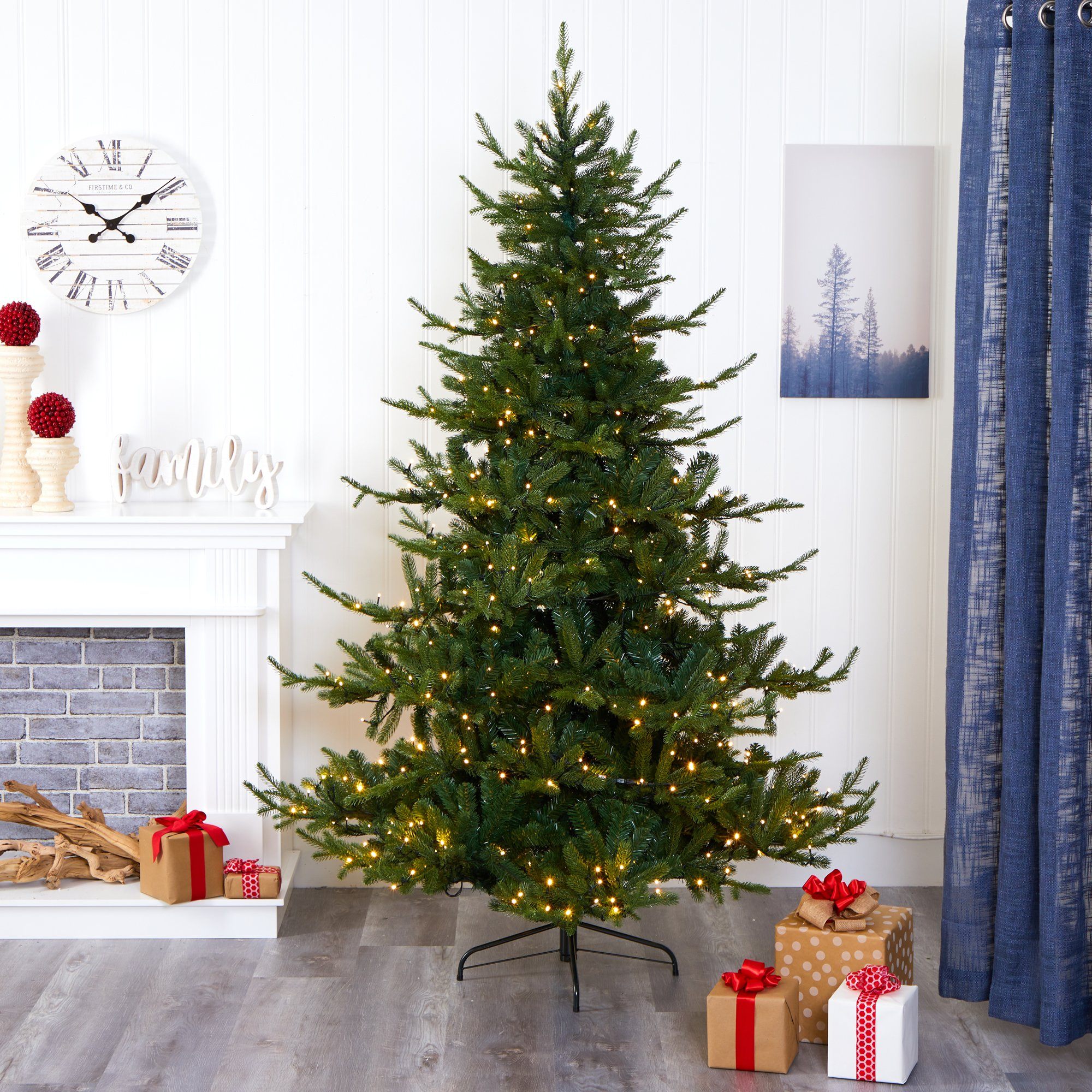 7’ Swedish Fir Artificial Christmas Tree with 500 Warm White LED Lights ...