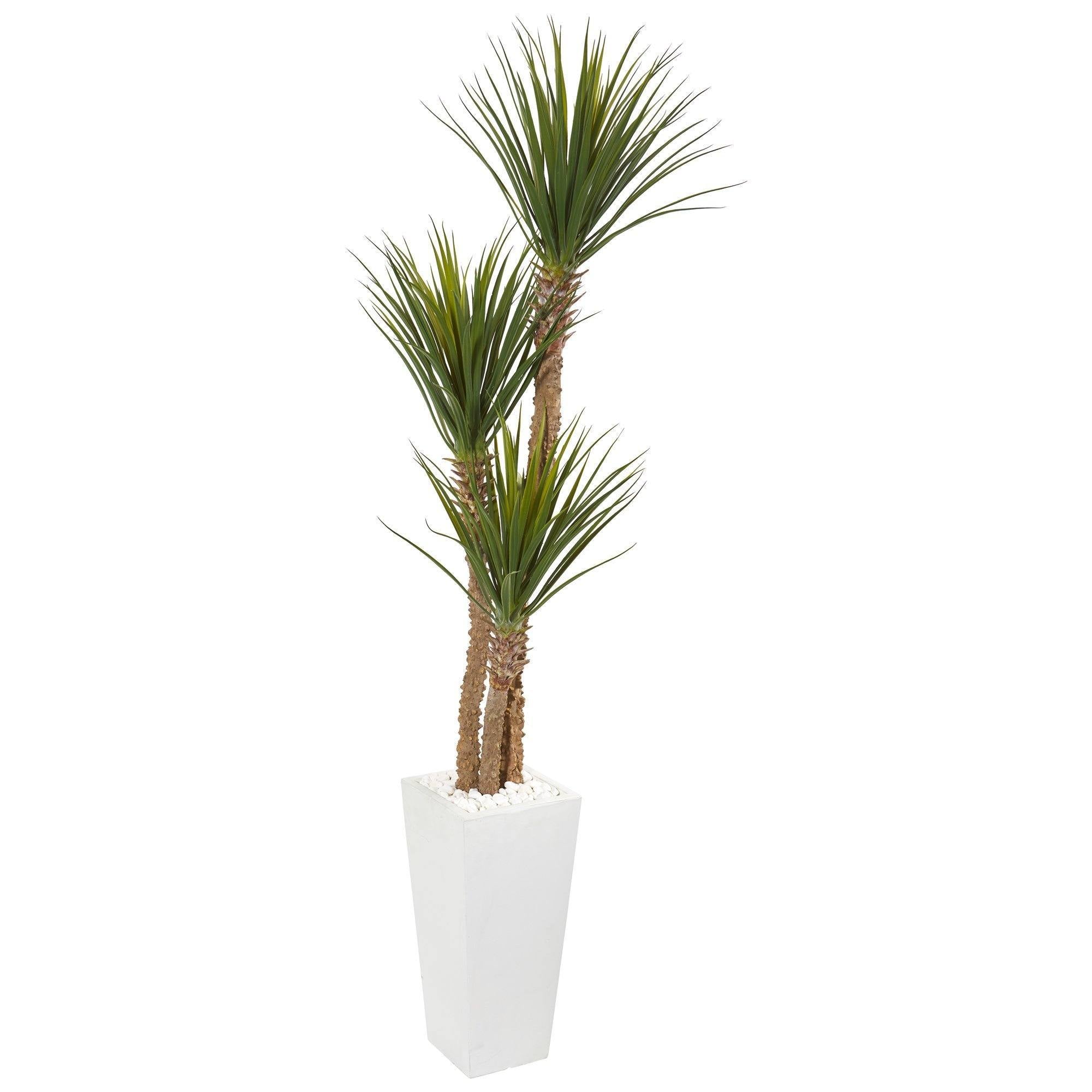 74” Yucca Artificial Tree In White Tower Planter | Nearly Natural