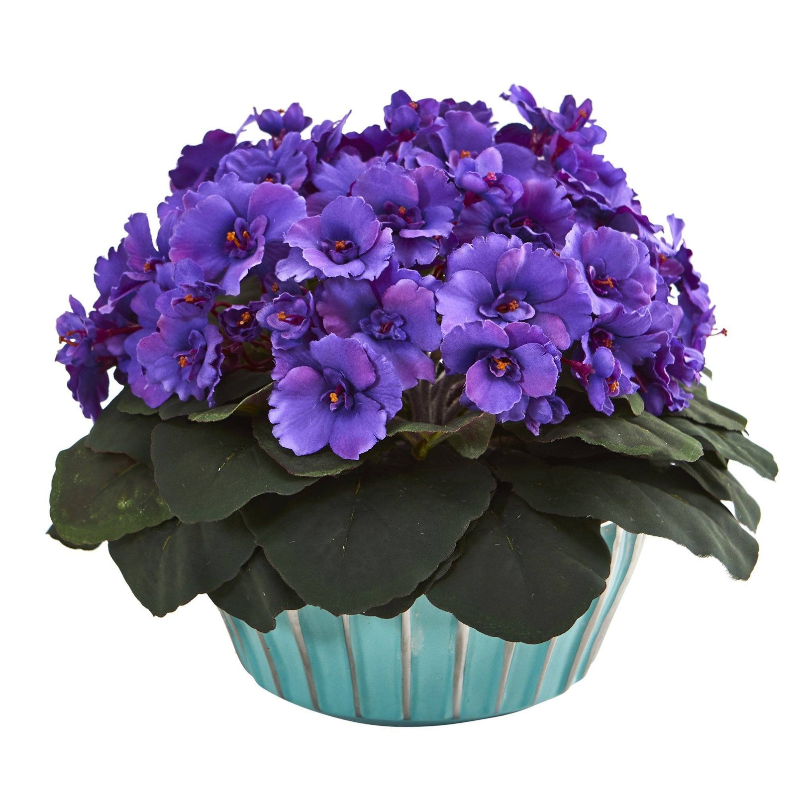 9” African Violet Artificial Plant In Turquoise Vase Nearly Natural