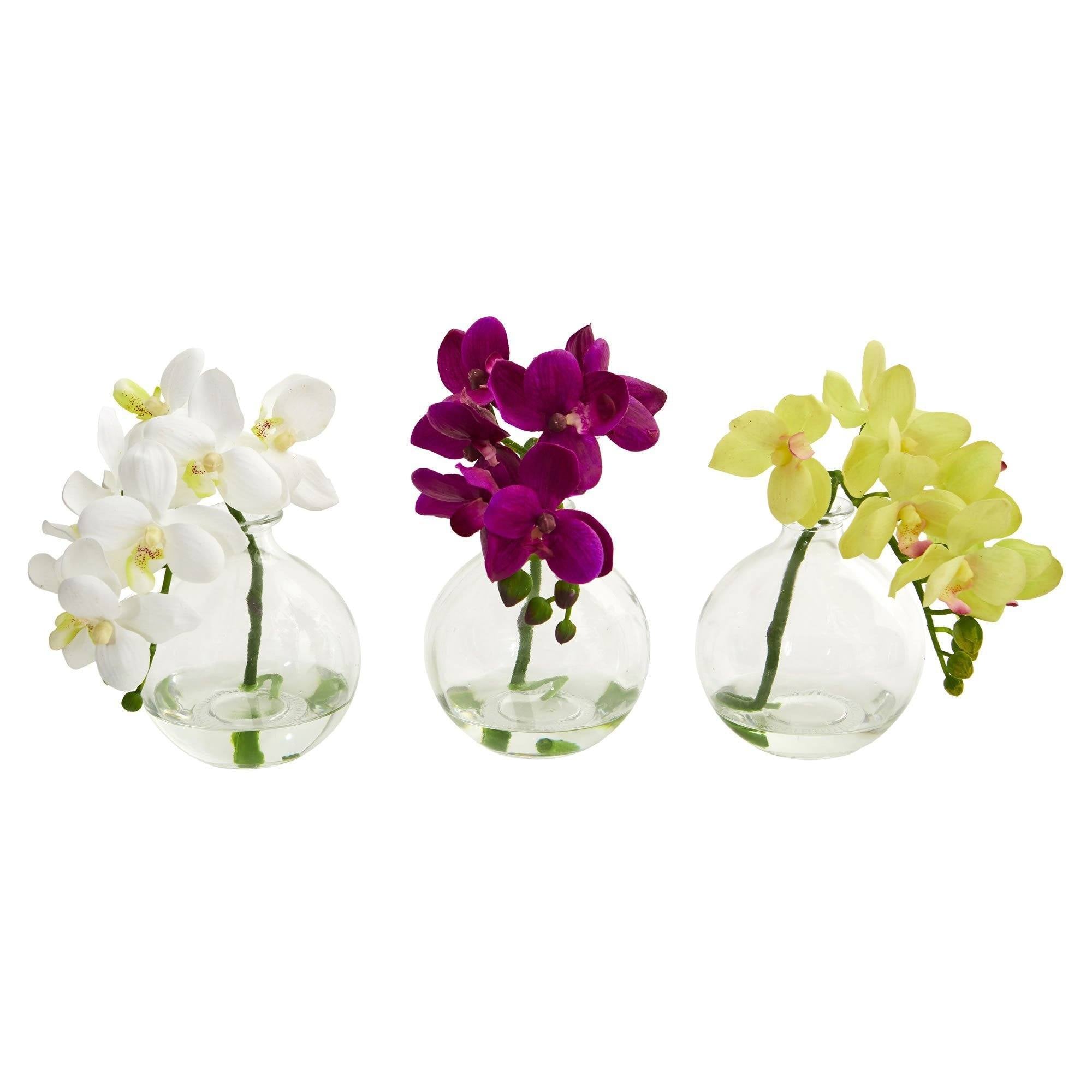  9” Phalaenopsis Orchid Artificial Arrangement in Vase (Set of 3) 