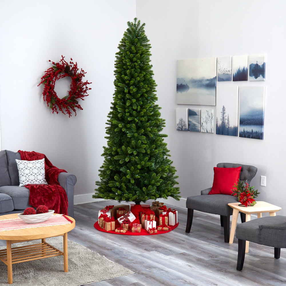 9' Slim Virginia Spruce Artificial Christmas Tree with 750 Warm White ...