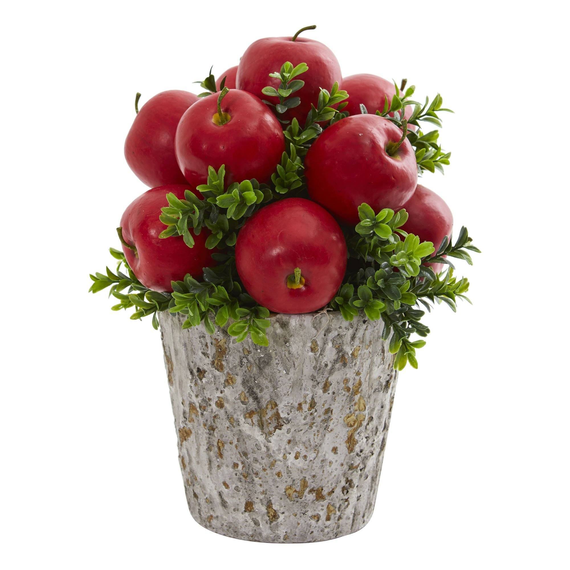  Apples and Boxwood Artificial Arrangement Weather Planter 