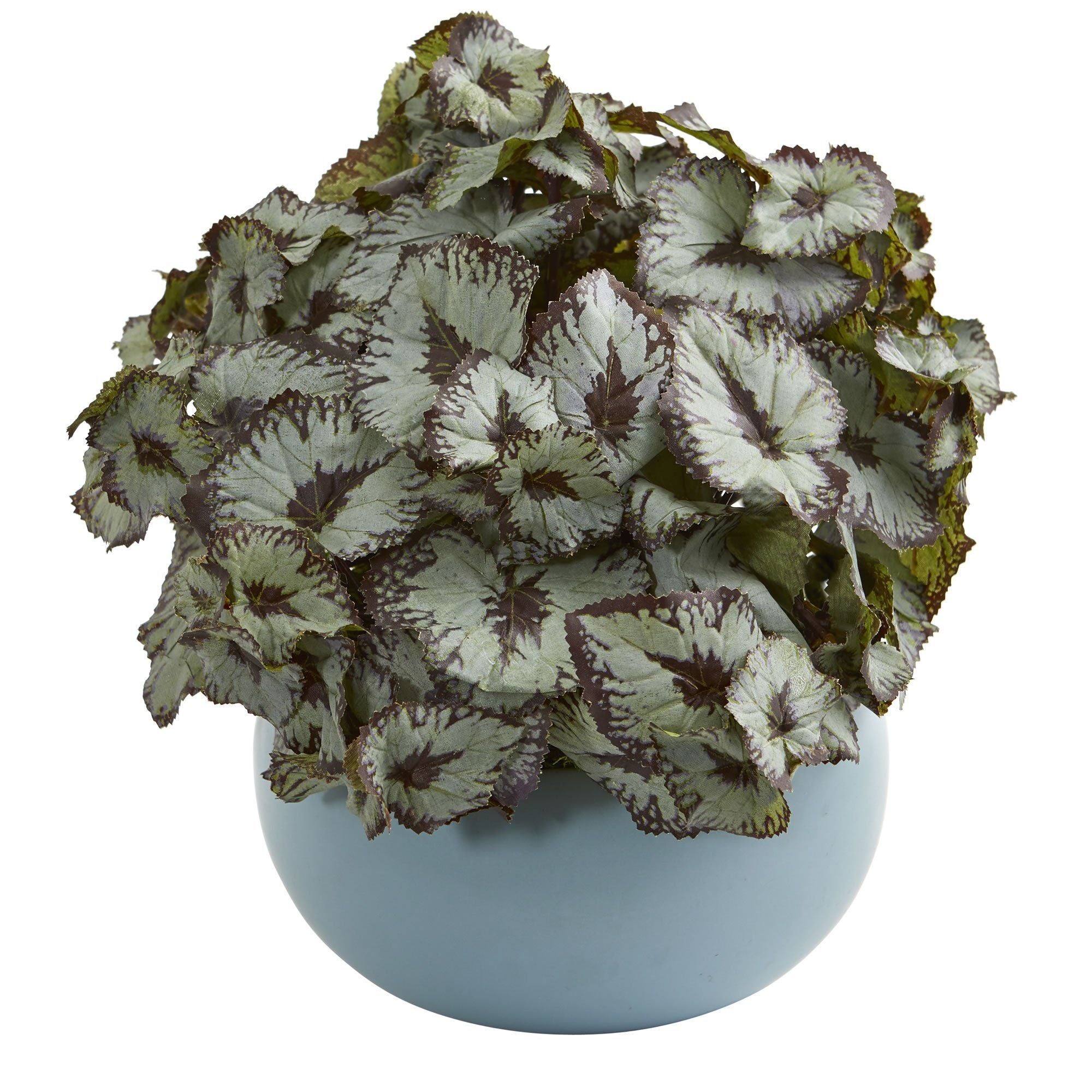 Begonia Artificial Plant in Blue Ceramic Vase | Nearly Natural
