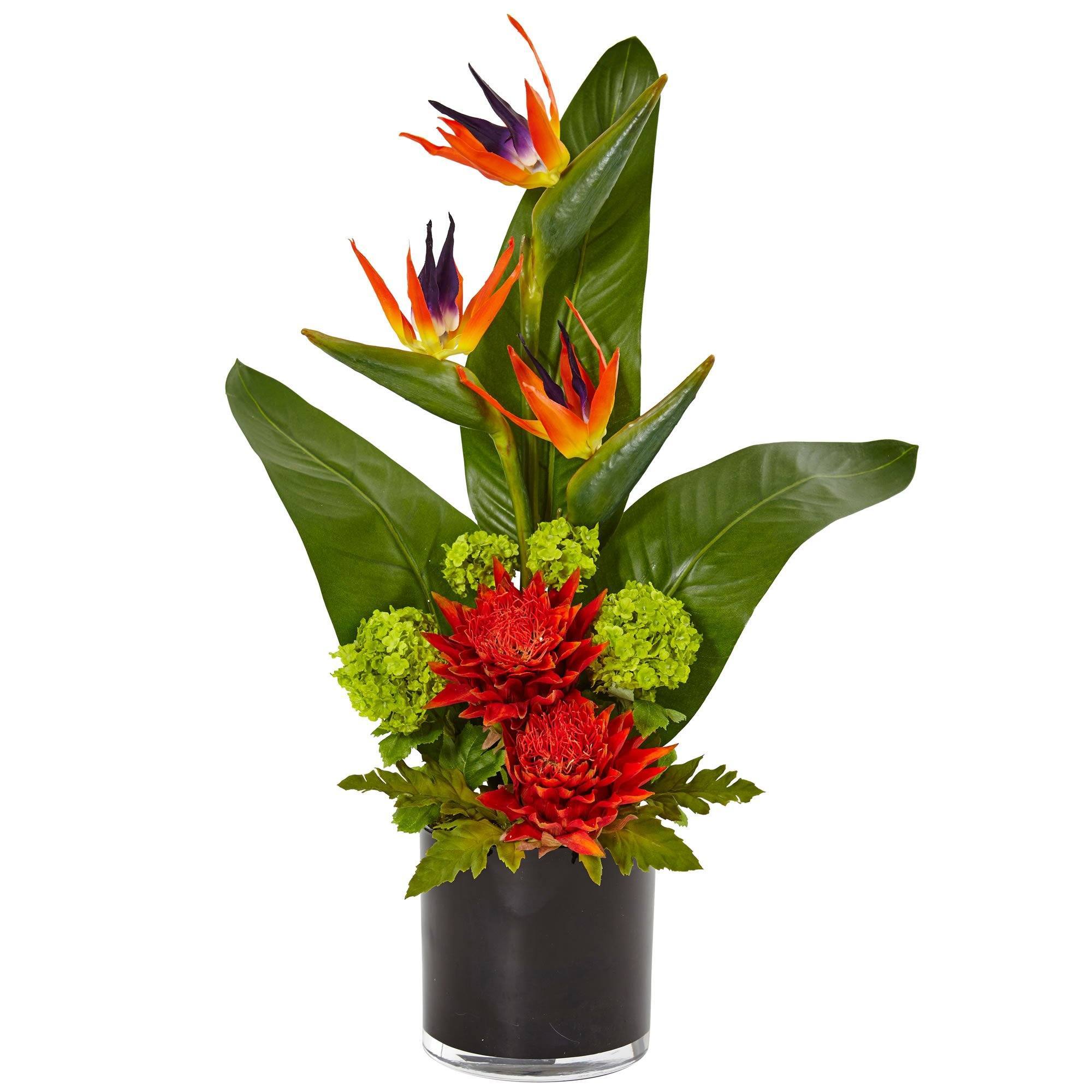 Bird of Paradise Tropical Arrangement in Black Vase 1512 ...