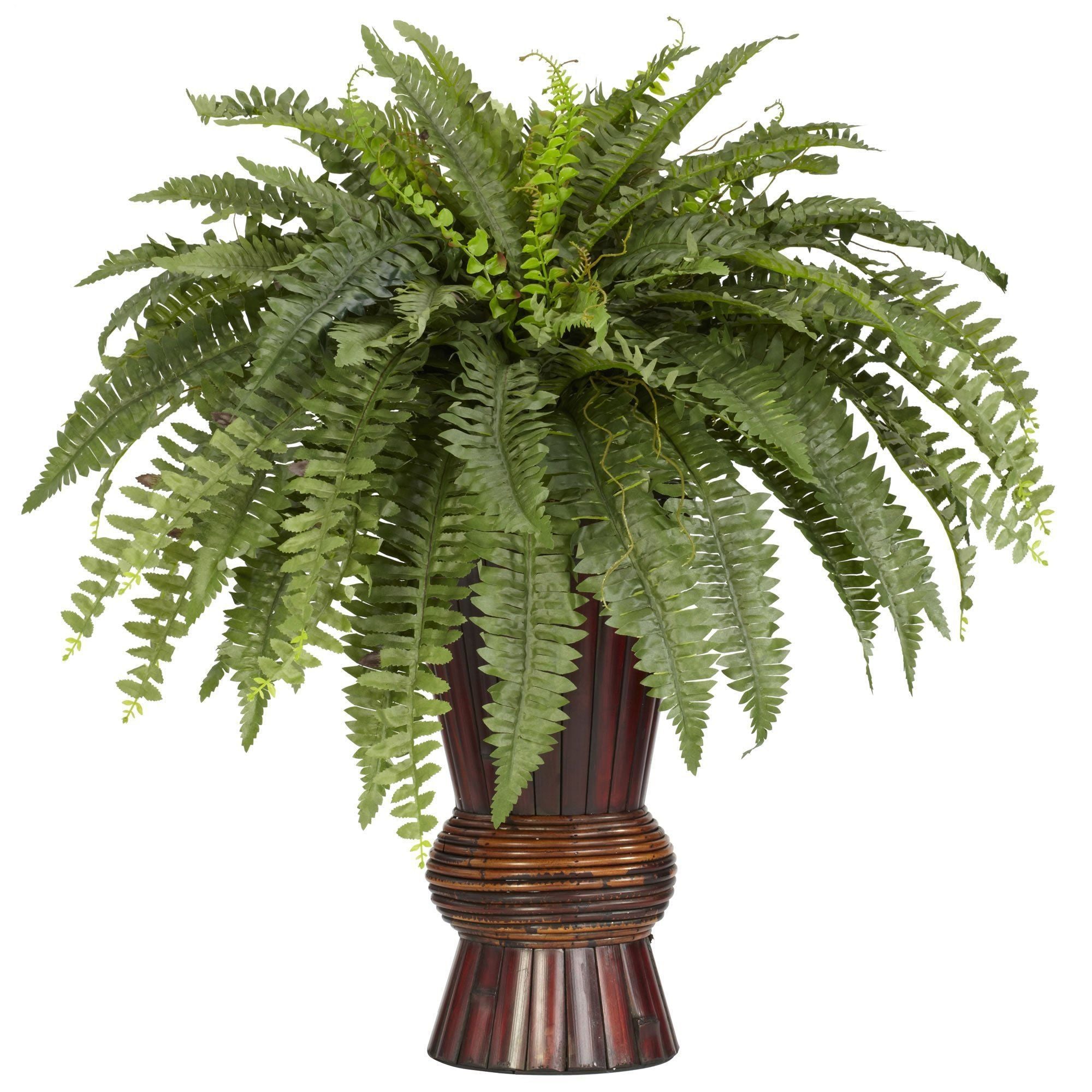  Boston Fern w/Bamboo Vase Silk Plant 