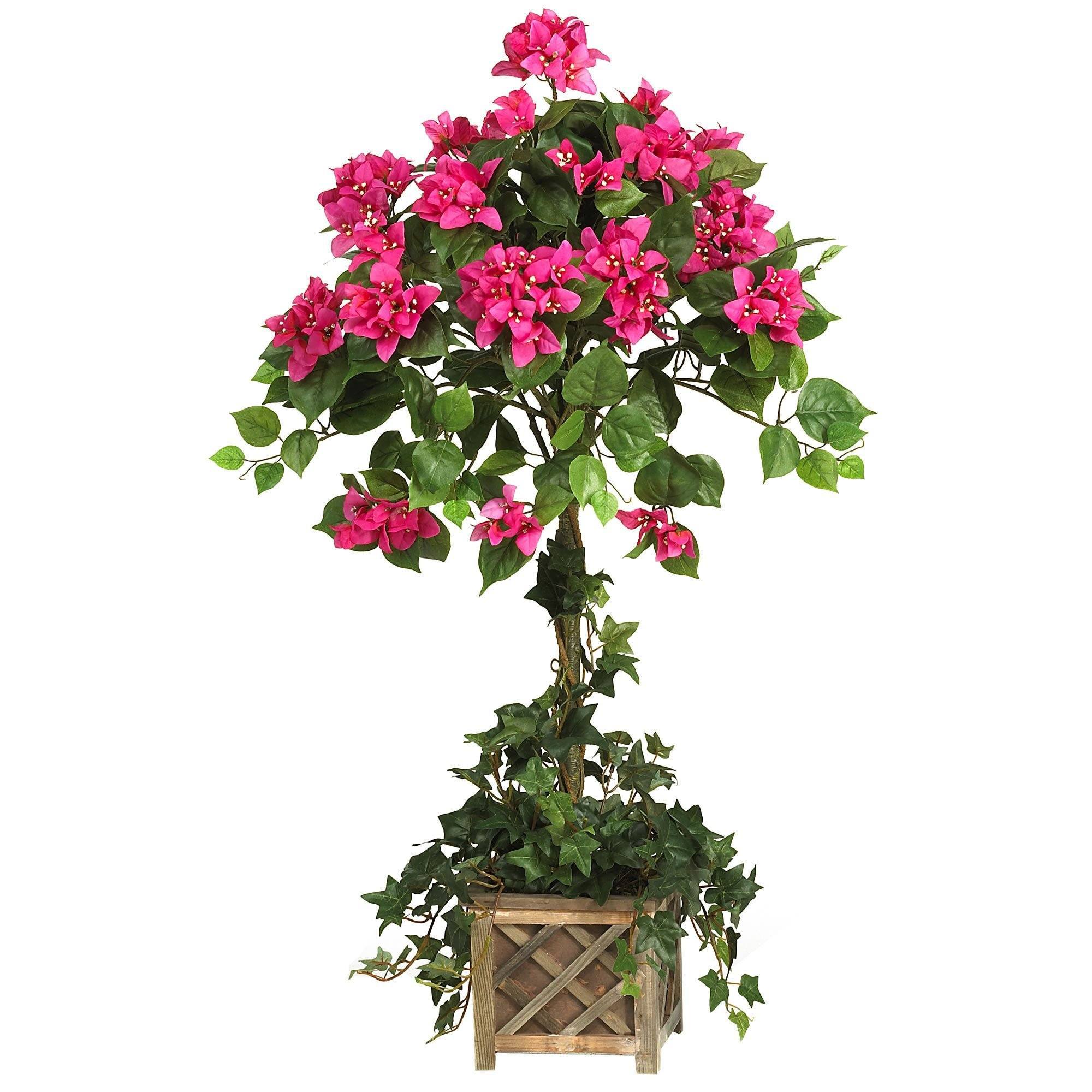 Bougainvillea Topiary w/Wood Box | Nearly Natural