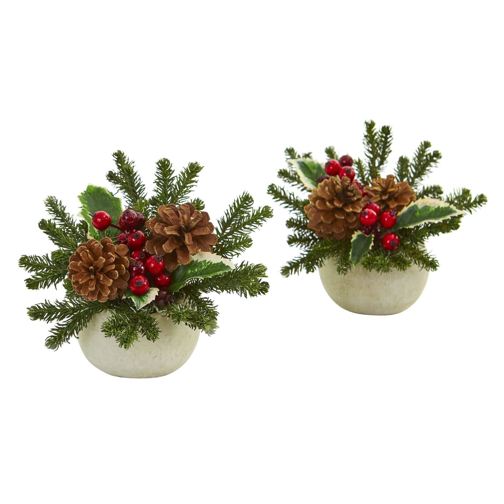  Christmas Inspired Artificial Arrangement in Ceramic Vase (Set of 2) 