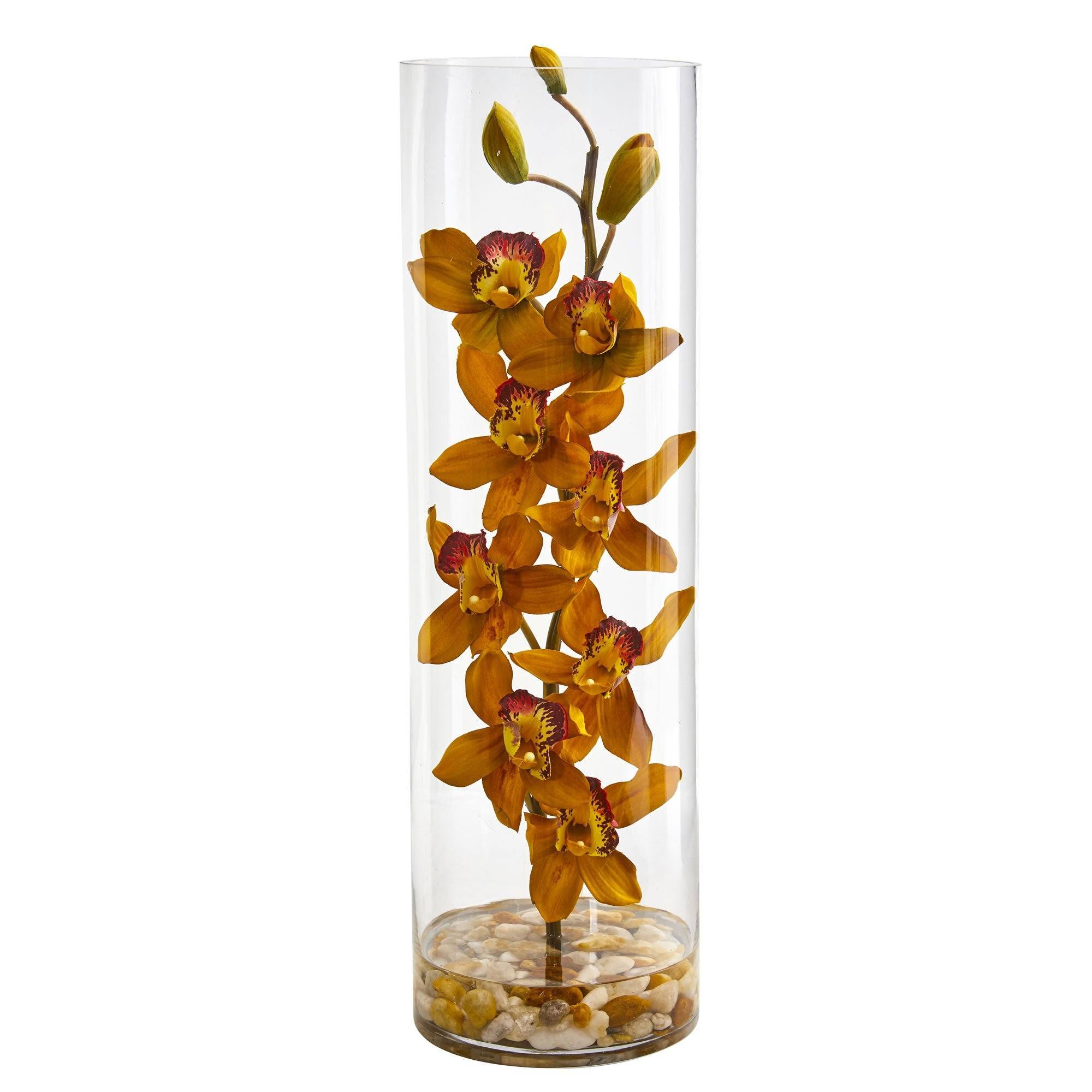 Cymbidium Orchid Artificial Arrangement In Cylinder Vase 1720 Nearly Natural 8765