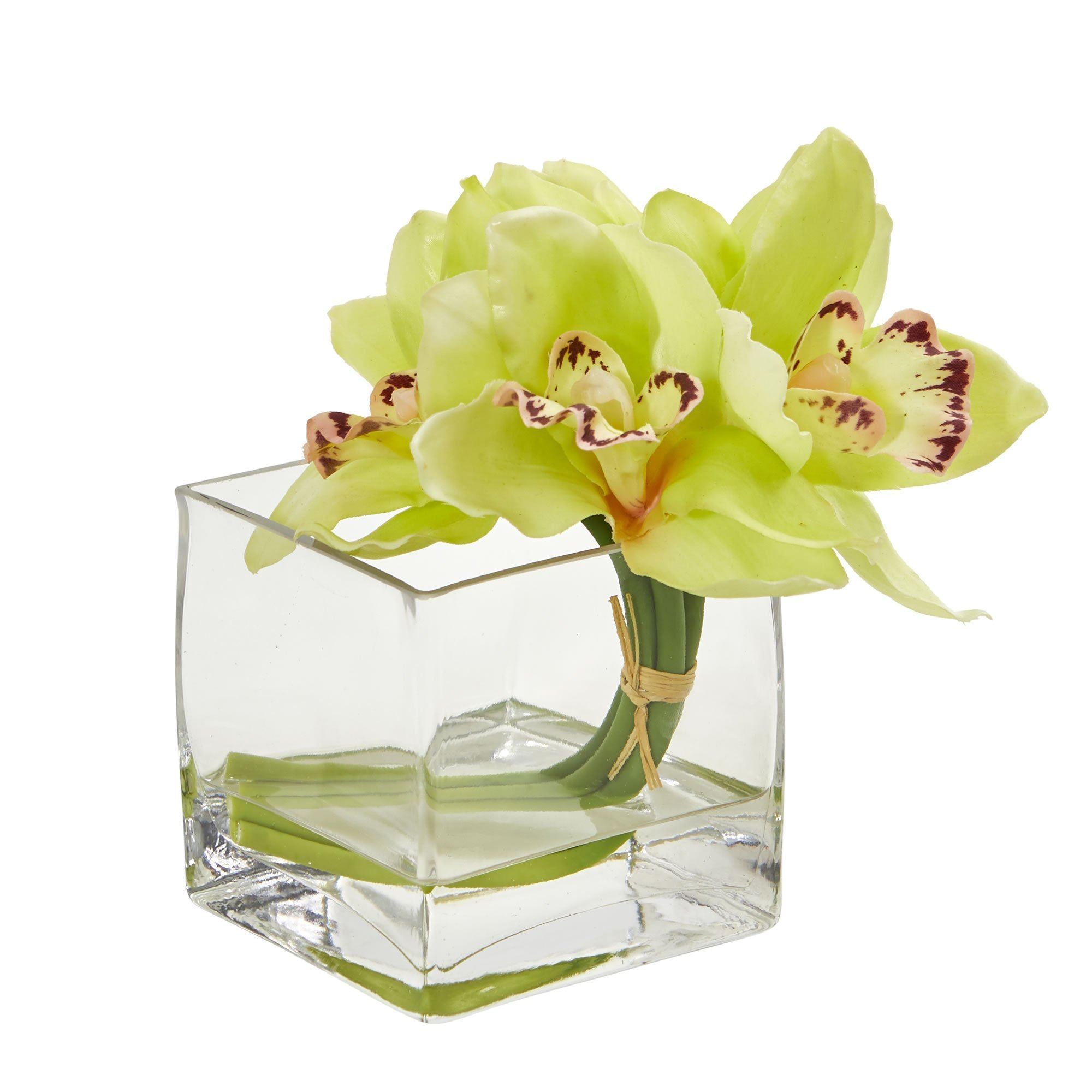 Cymbidium Orchid Artificial Arrangement In Glass Vase Set Of 2 1824 S2 Nearly Natural