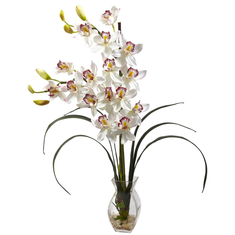 Cymbidium Orchid W Vase Arrangement 1293 Nearly Natural