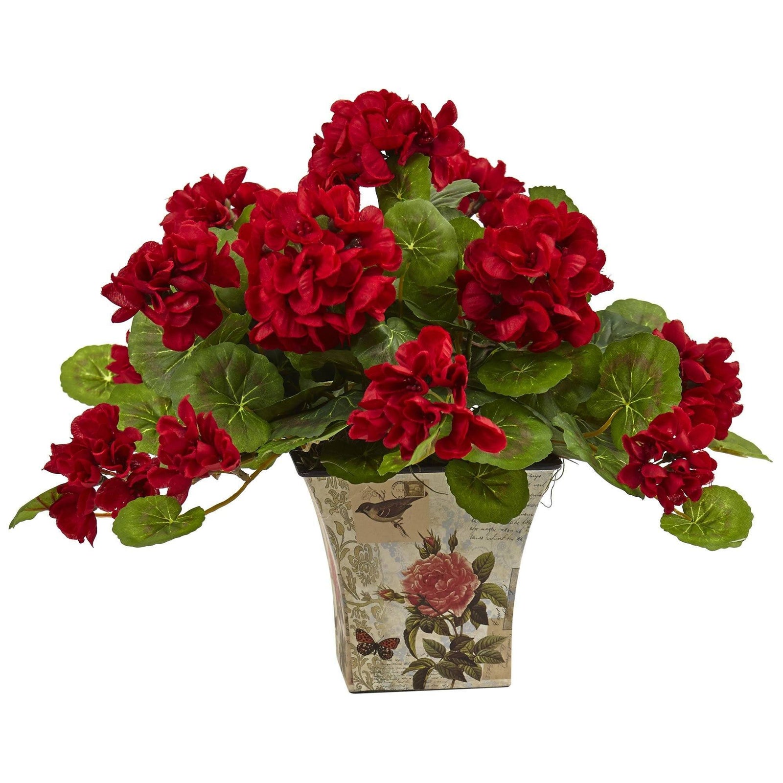 Geranium Flowering Silk Plant with Floral Planter (Set of 2) | Nearly ...