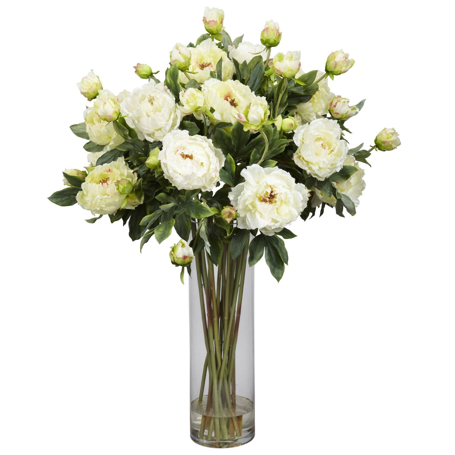 Peony and Hydrangea Silk Flower Arrangement with Feathers AR356 : Floral  Home Decor=>silk rose arrangements, tulip floral arrangements, magnolia silk  flower arrangements, tropical arrangements, tropical silk flower  arrangements, peony arrangement