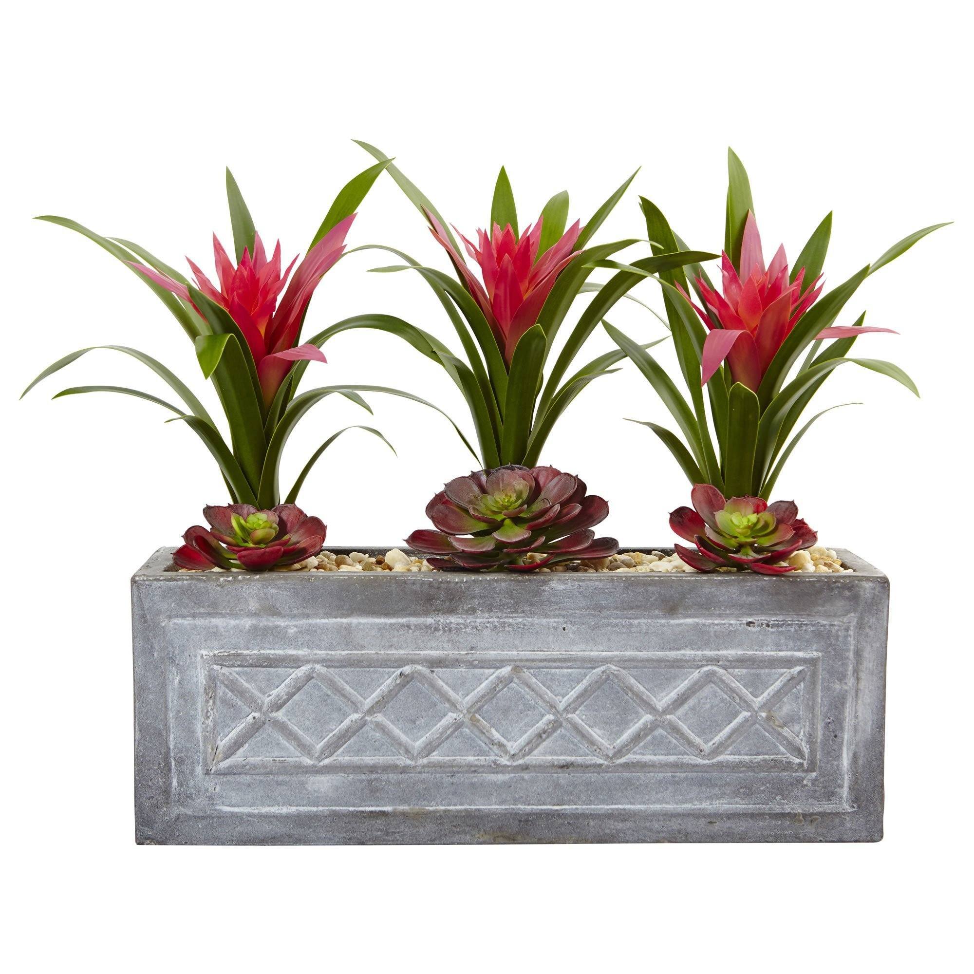  Ginger and Succulent Artificial Plant in Stone Planter 