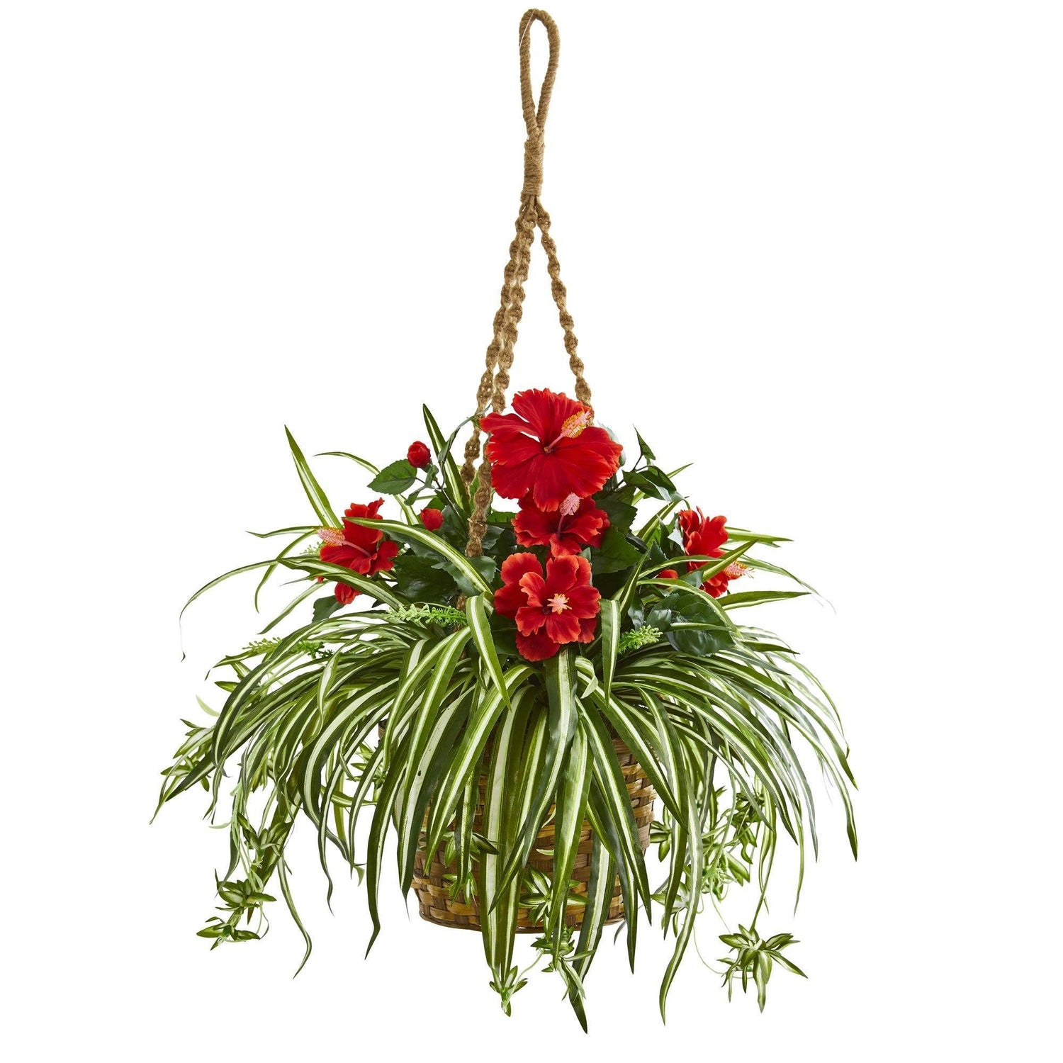 Galebeiren Artificial Ferns with Hanging Basket for Outdoors, 33in Large  Fake Boston Fern Faux Hanging Plant for Indoors Home Garden Porch Office