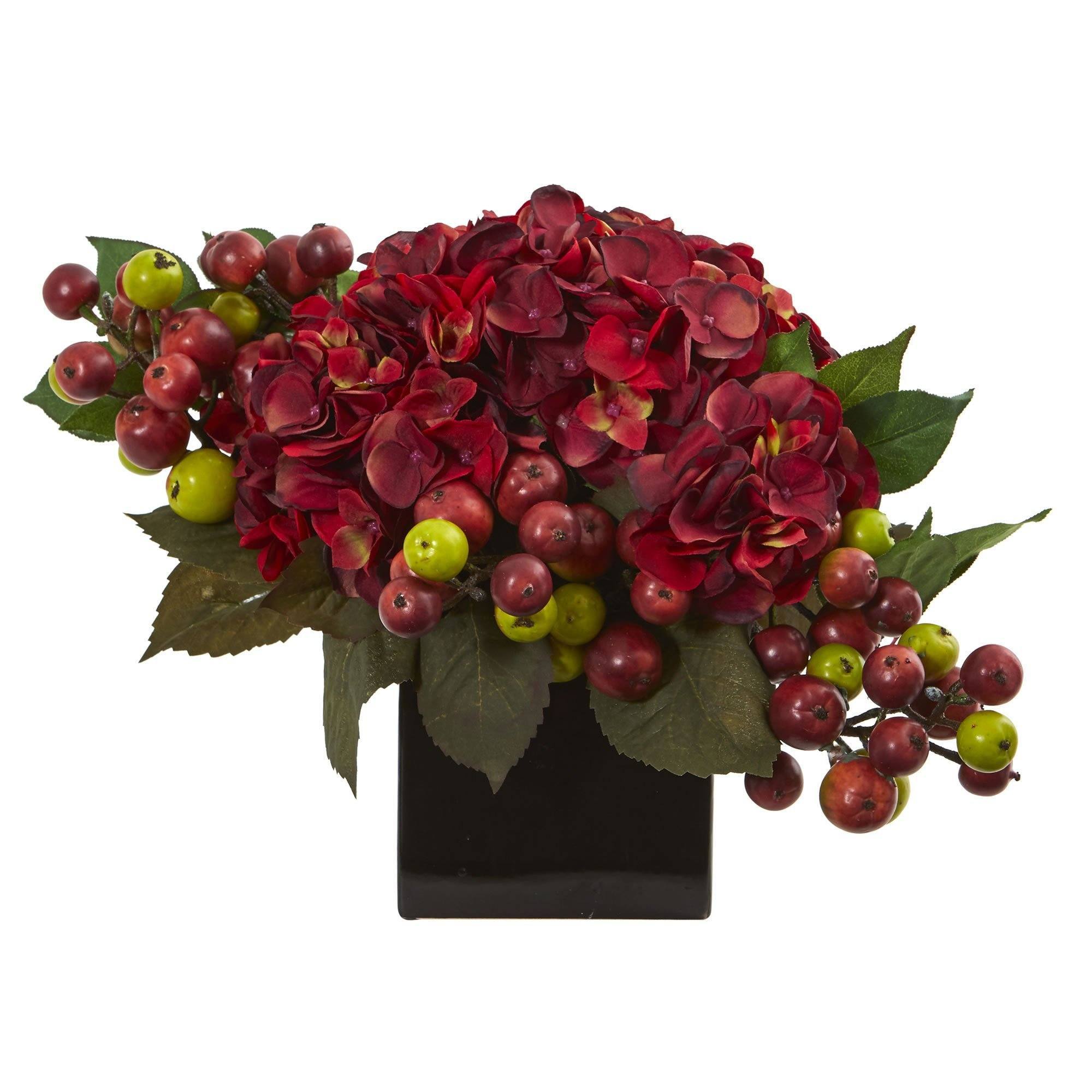  Hydrangea Artificial Arrangement in Black Vase 