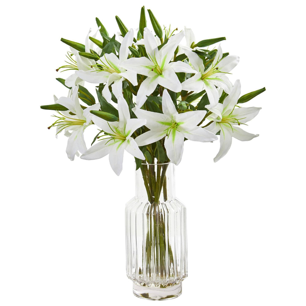 Lily Artificial Arrangement in Glass Vase 1868 Nearly Natural