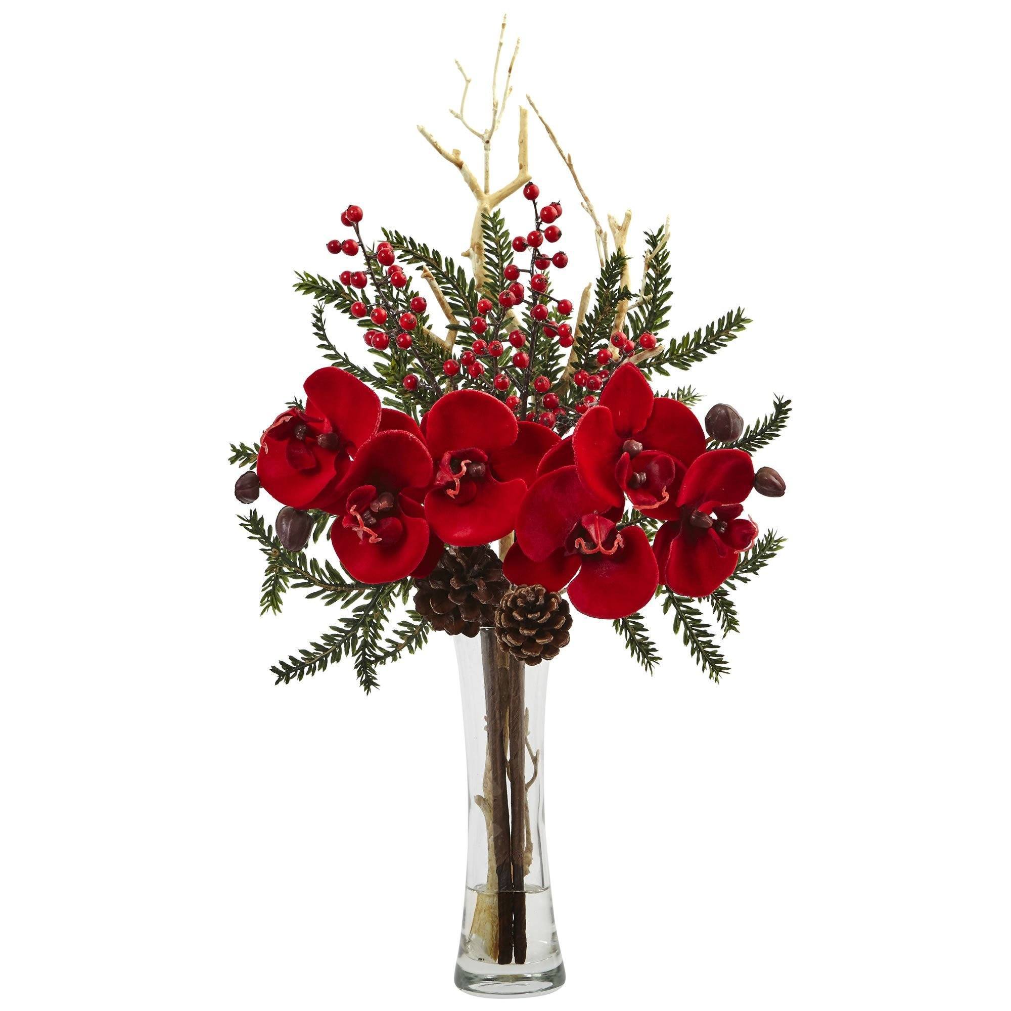  Mixed Orchid Holiday Arrangement with Vase 