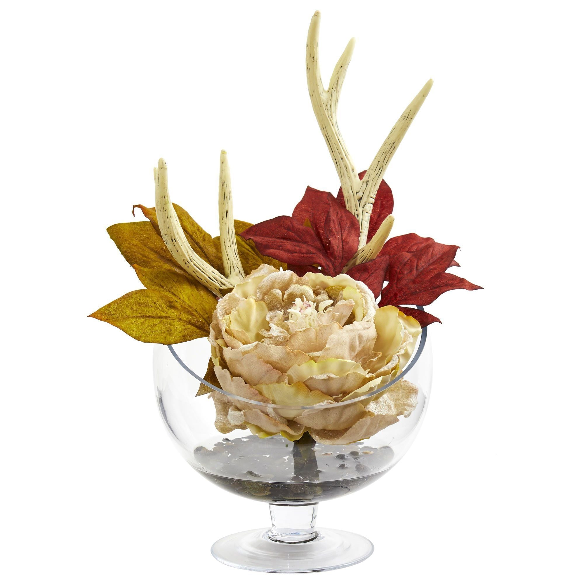  Peony Artificial Arrangement in Pedestal Glass Vase 