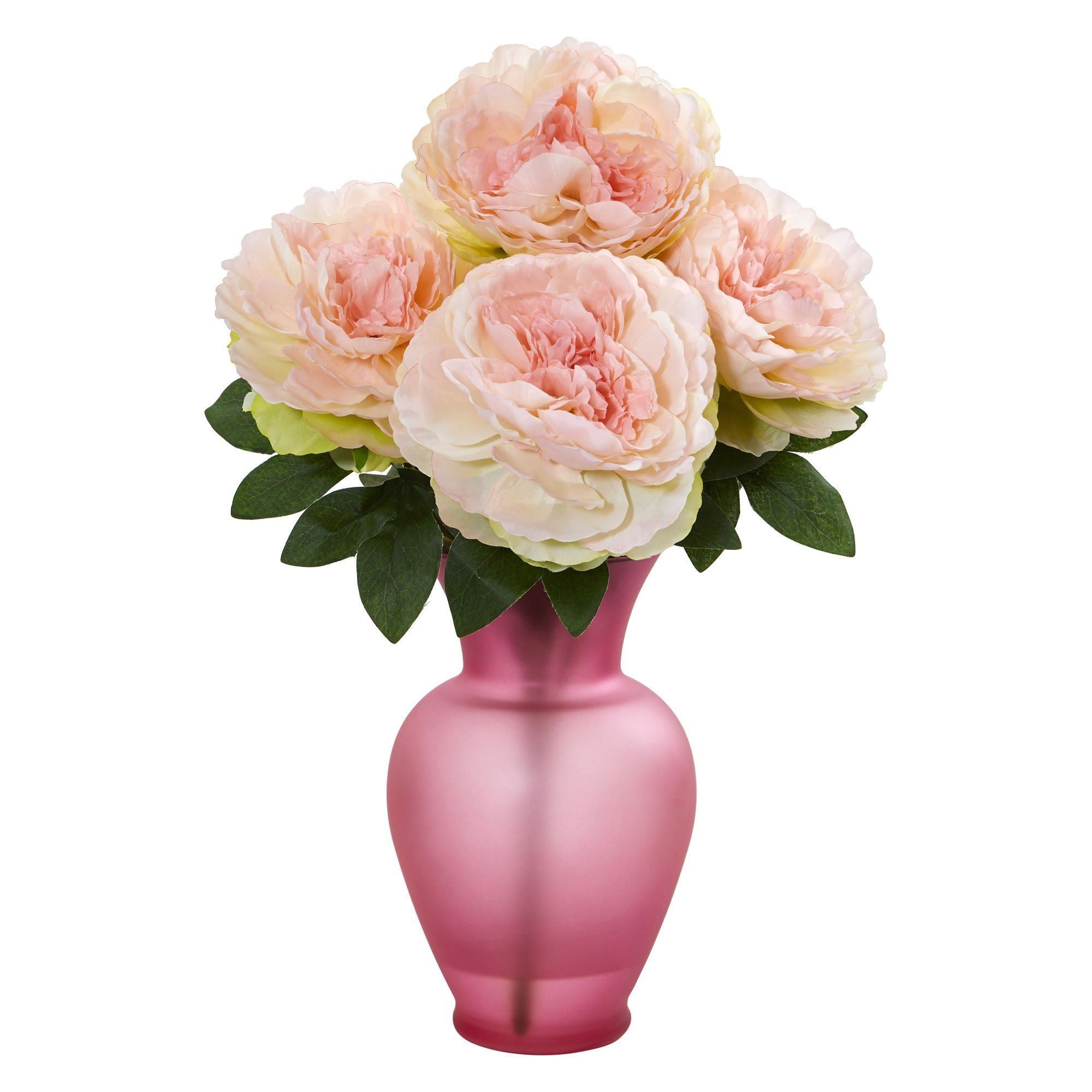  Peony Artificial Arrangement in Rose Garden Vase 