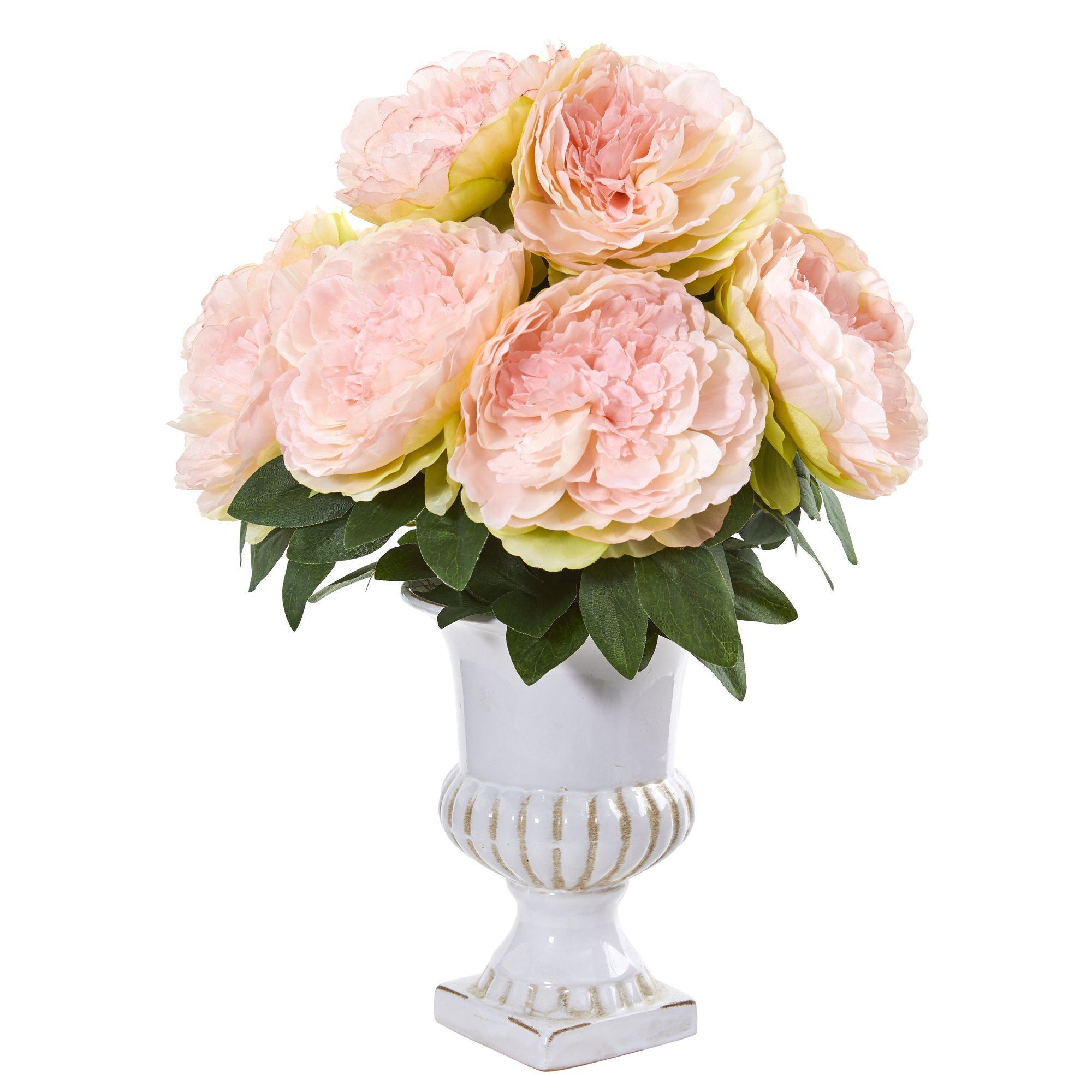  Peony Artificial Arrangement in White Urn 