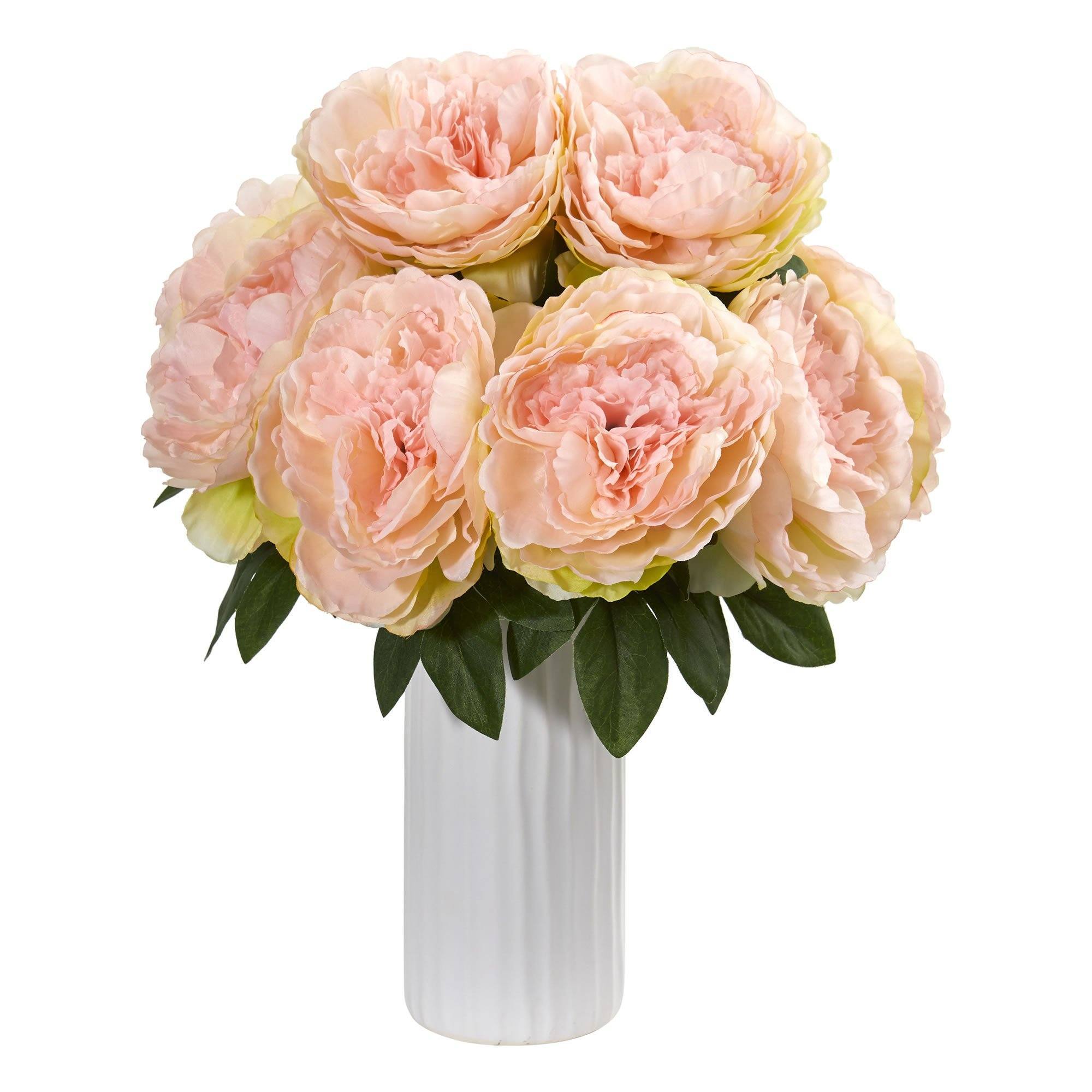  Peony Artificial Arrangement in White Vase 