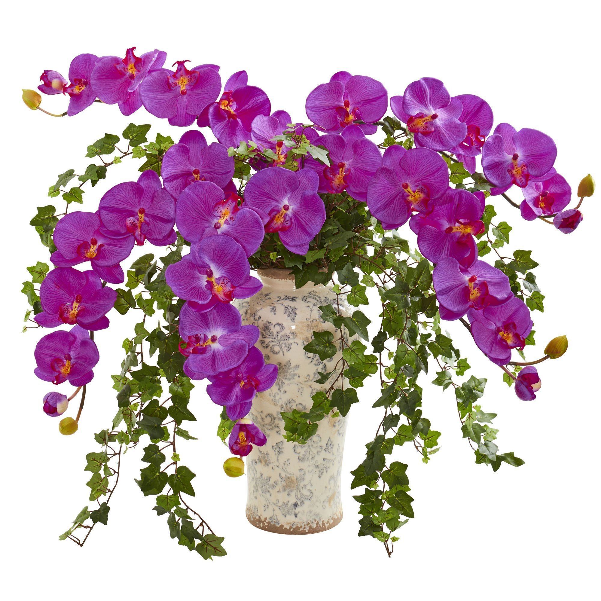  Phalaenopsis Orchid and Ivy Artificial Arrangement in Urn 