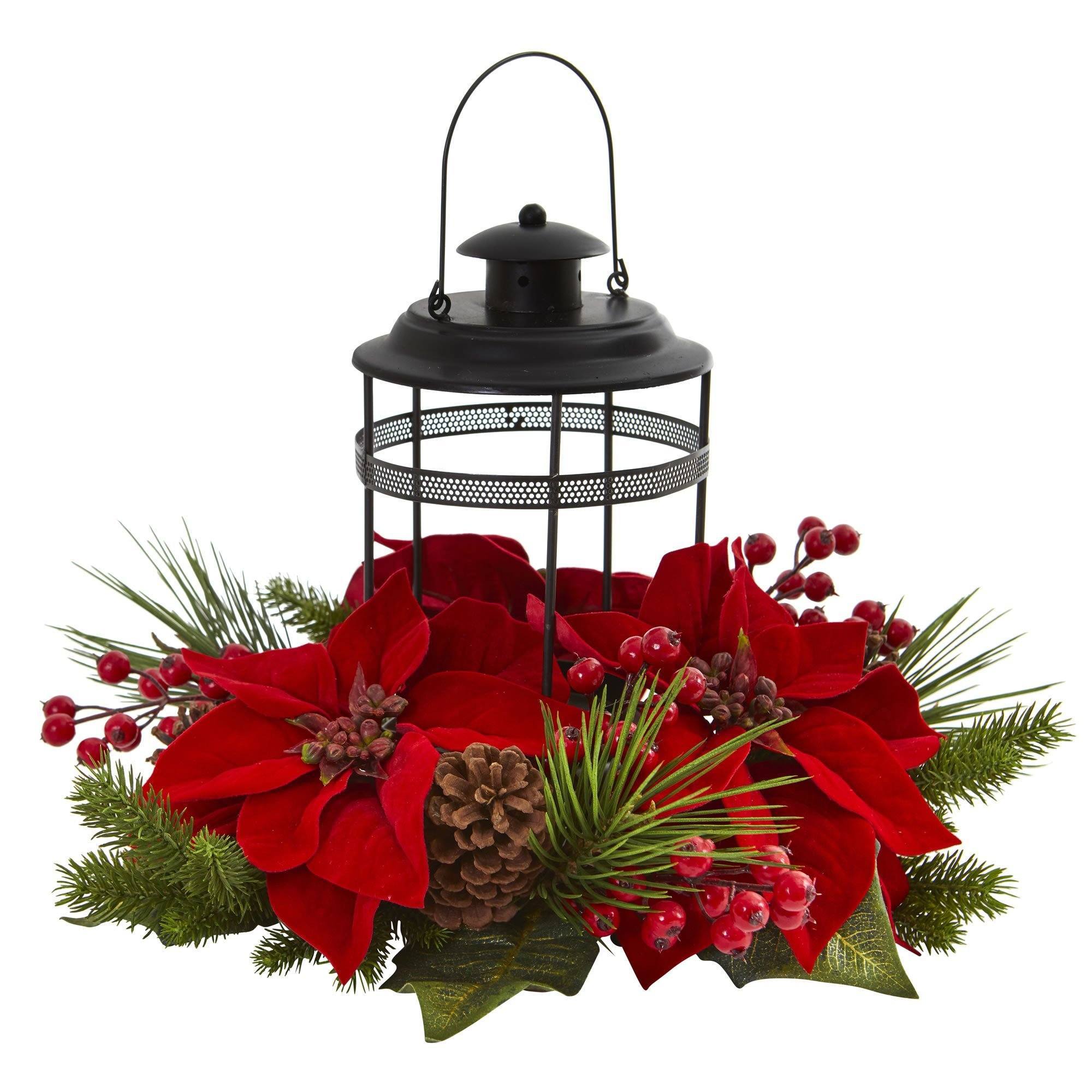  Poinsettia Berry Pine Artificial Arrangement Candelabrum 