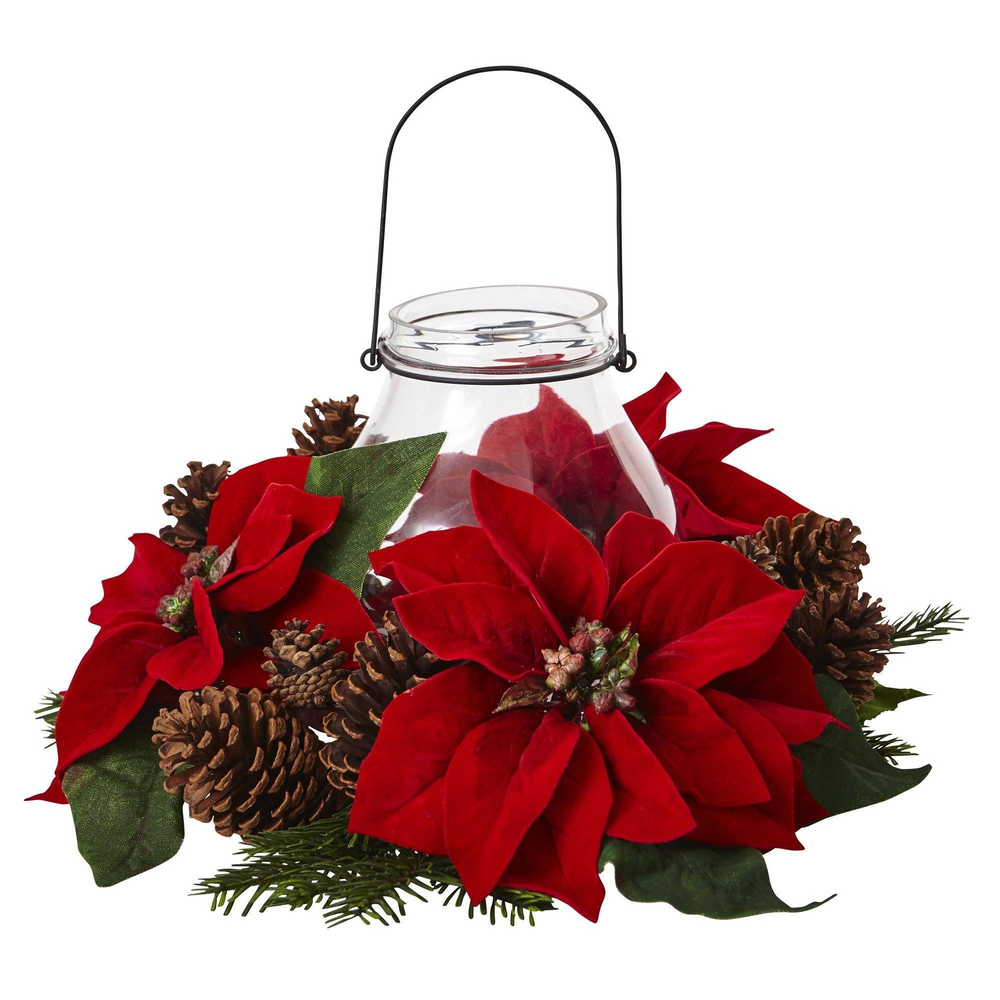  Poinsettia Pine & Pine Cone Candelabrum 